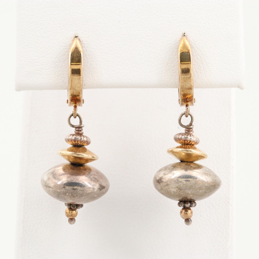 14K Yellow Gold and Sterling Silver Drop Earrings