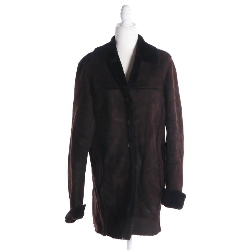 Barneys New York Brown Sheepskin Coat with Dyed Shearling Lining