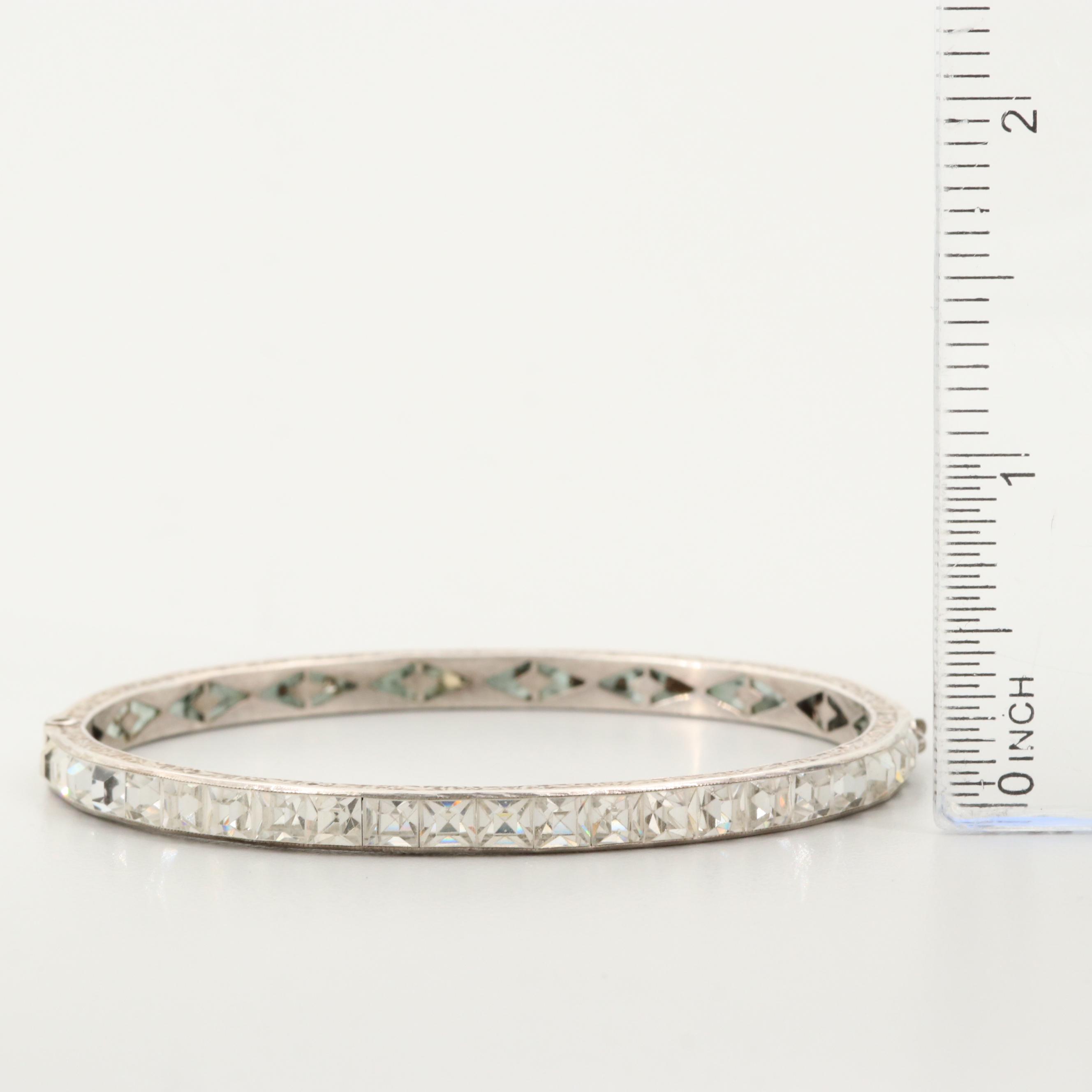 Art Deco Sterling Silver Paste Hinged Bangle Bracelets