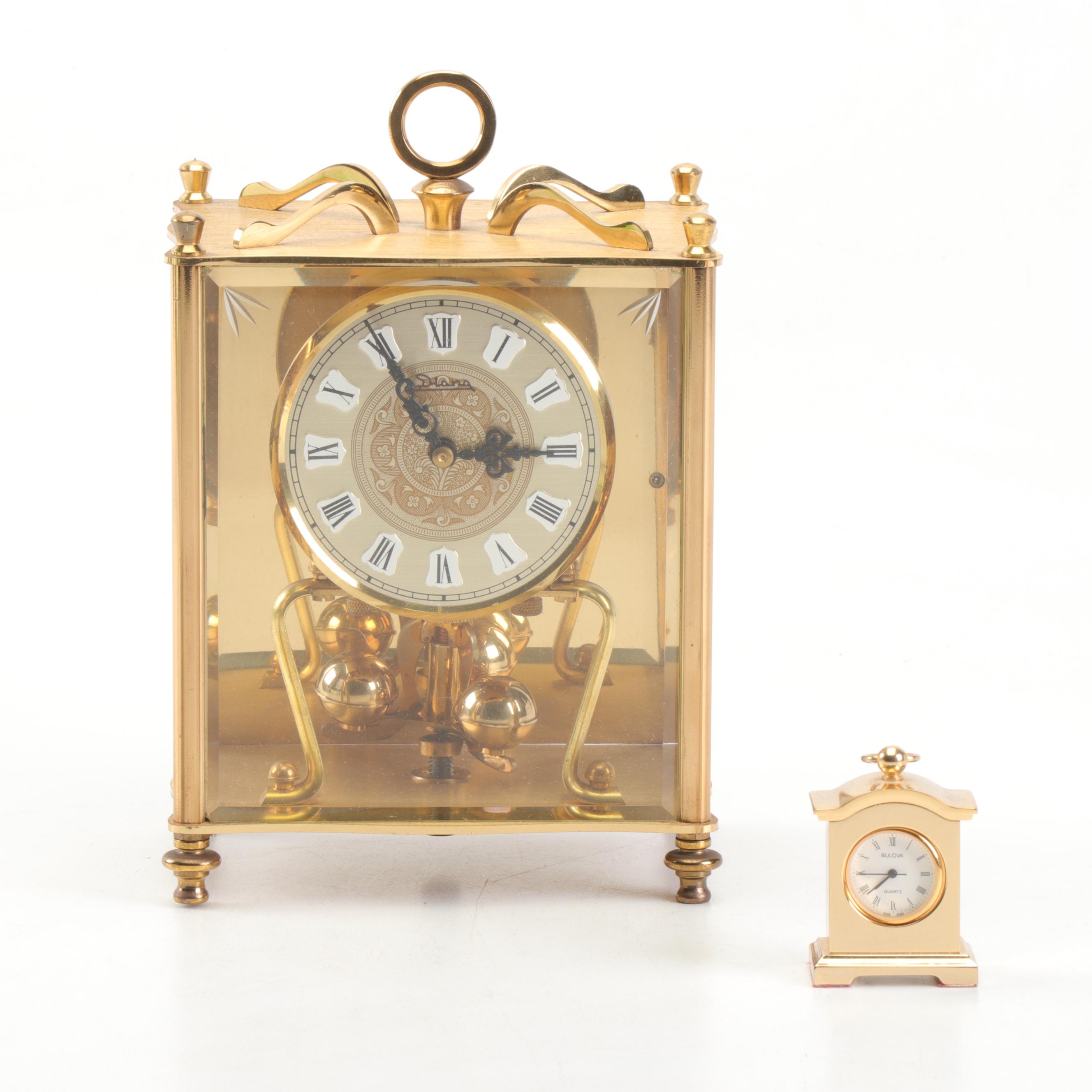 Koma Diana Brass Regulator Clock with Miniature Bulova Clock