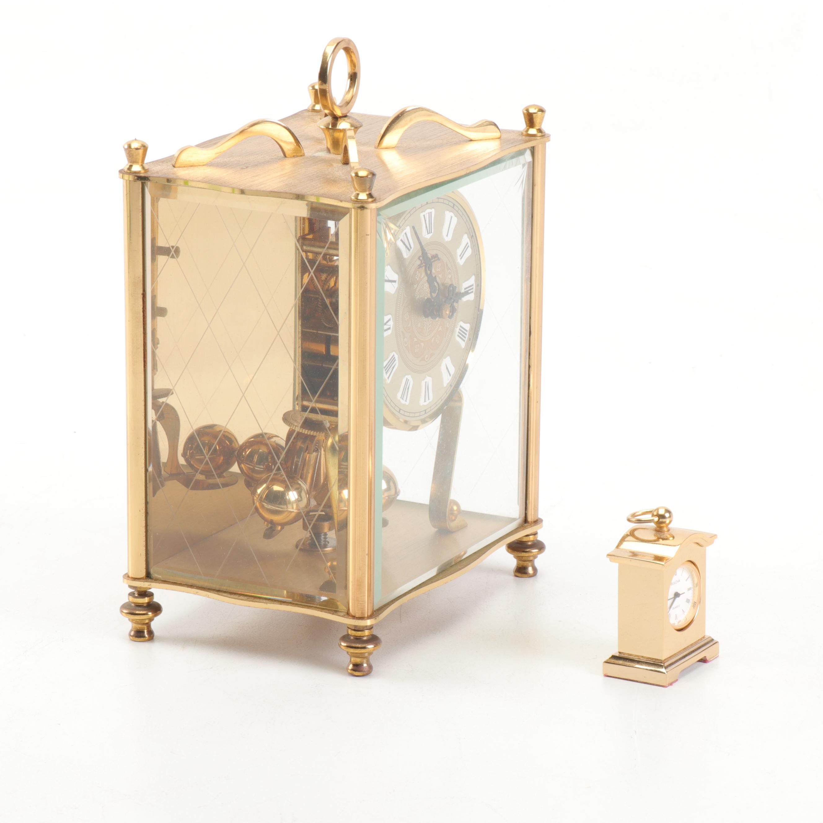 Koma Diana Brass Regulator Clock with Miniature Bulova Clock