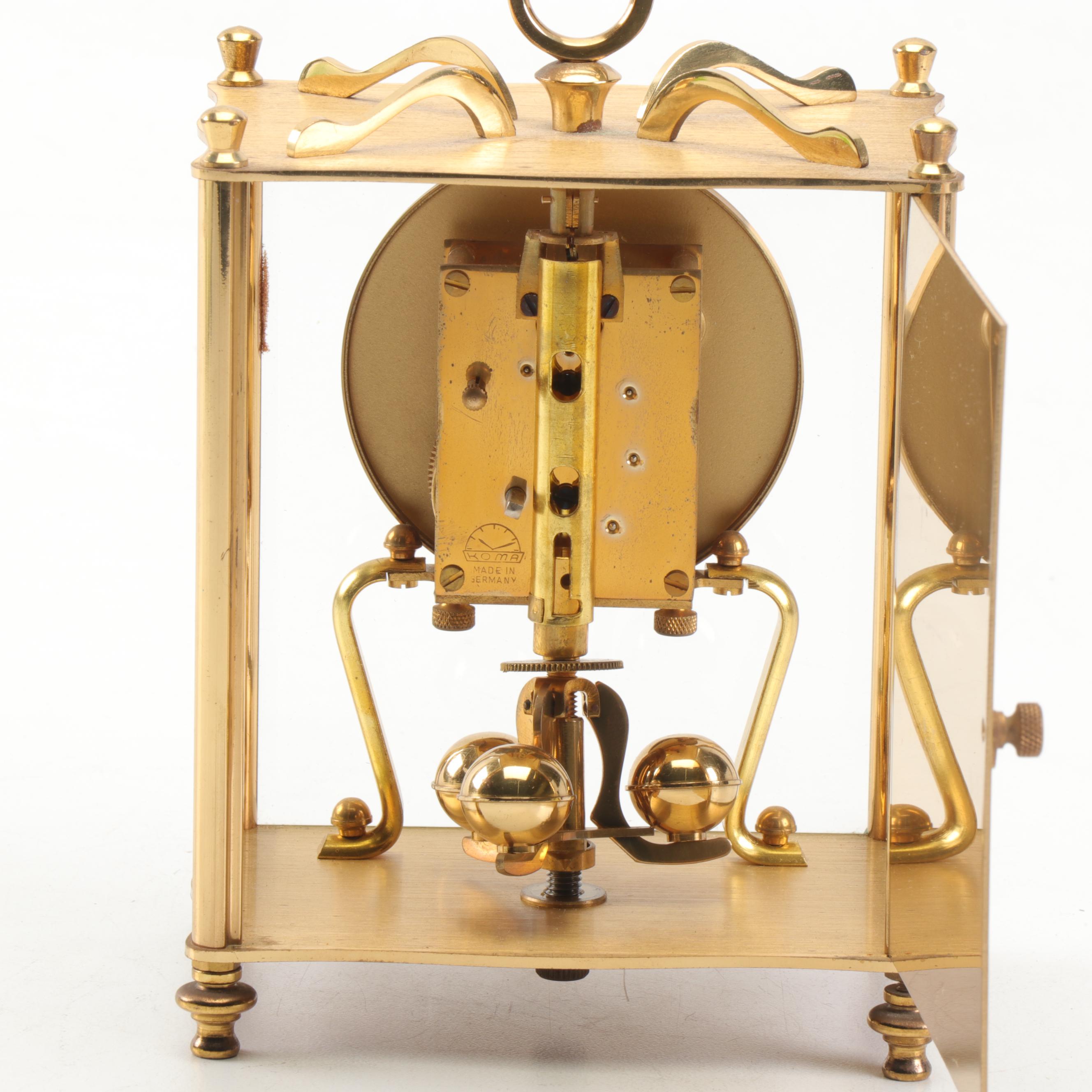 Koma Diana Brass Regulator Clock with Miniature Bulova Clock