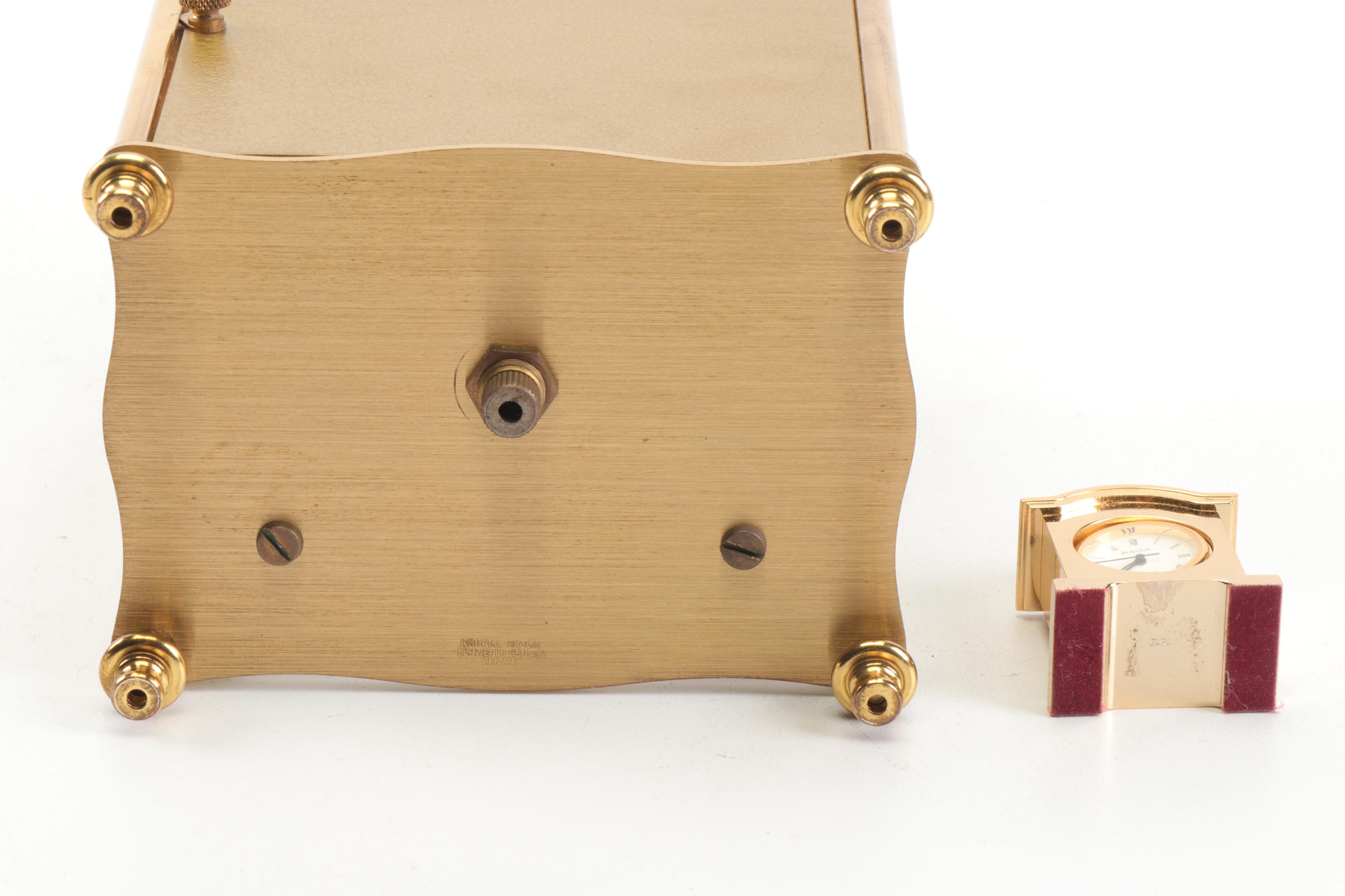 Koma Diana Brass Regulator Clock with Miniature Bulova Clock