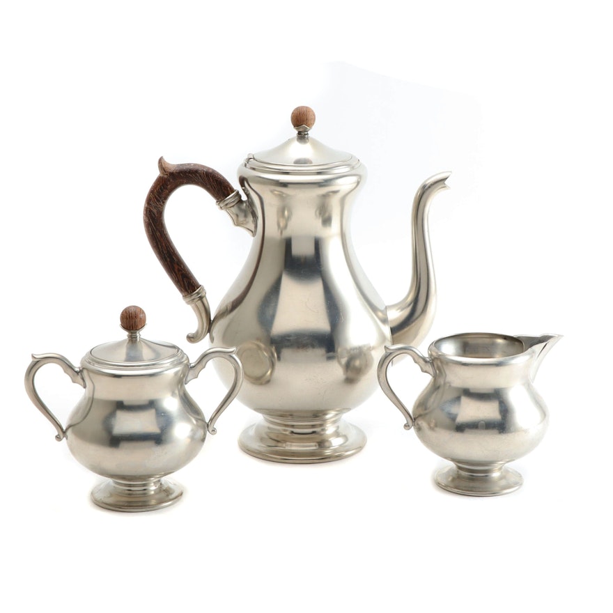 Royal Holland Pewter Teapot, Creamer and Sugar Bowl, Mid-Century