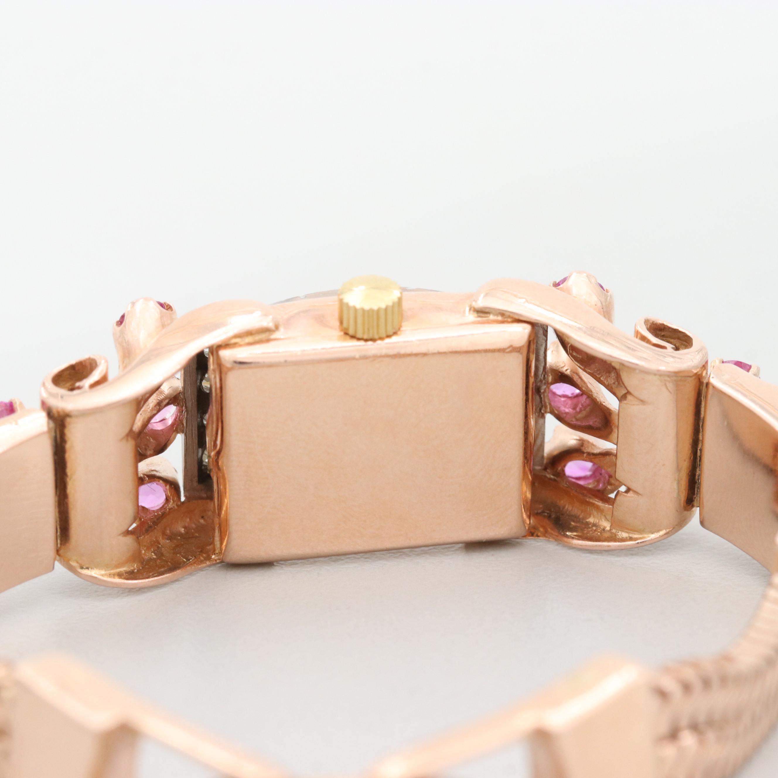 Vintage Lucien Piccard 14K Gold, Diamond and Pink Sapphire Stem Wind Watch