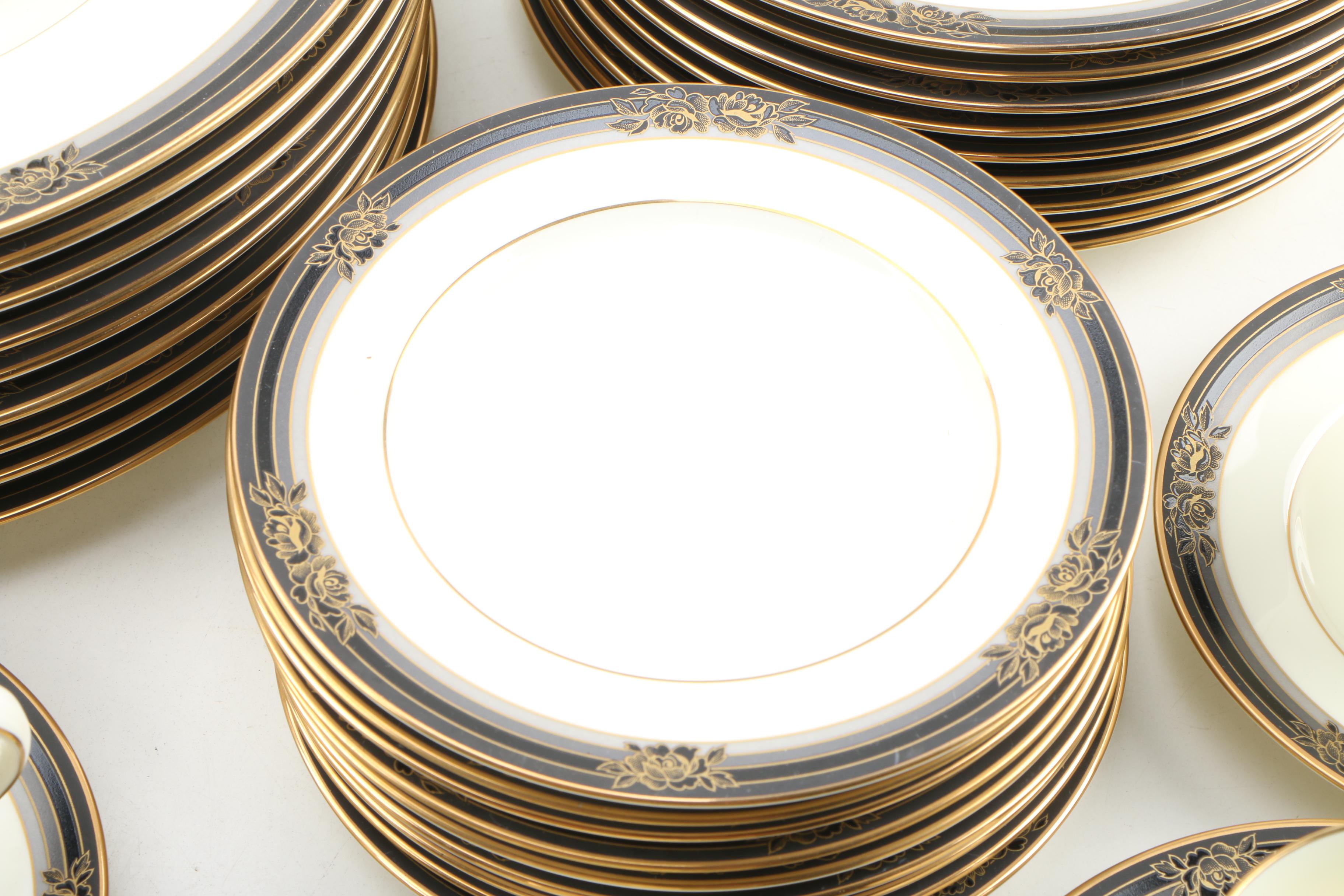 Noritake "Spell Binder" China Dinnerware and Serveware for Nine, 1983 - 1993