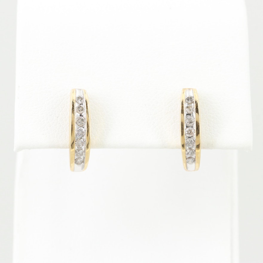 14K Yellow Gold Diamond J Hoop Earrings