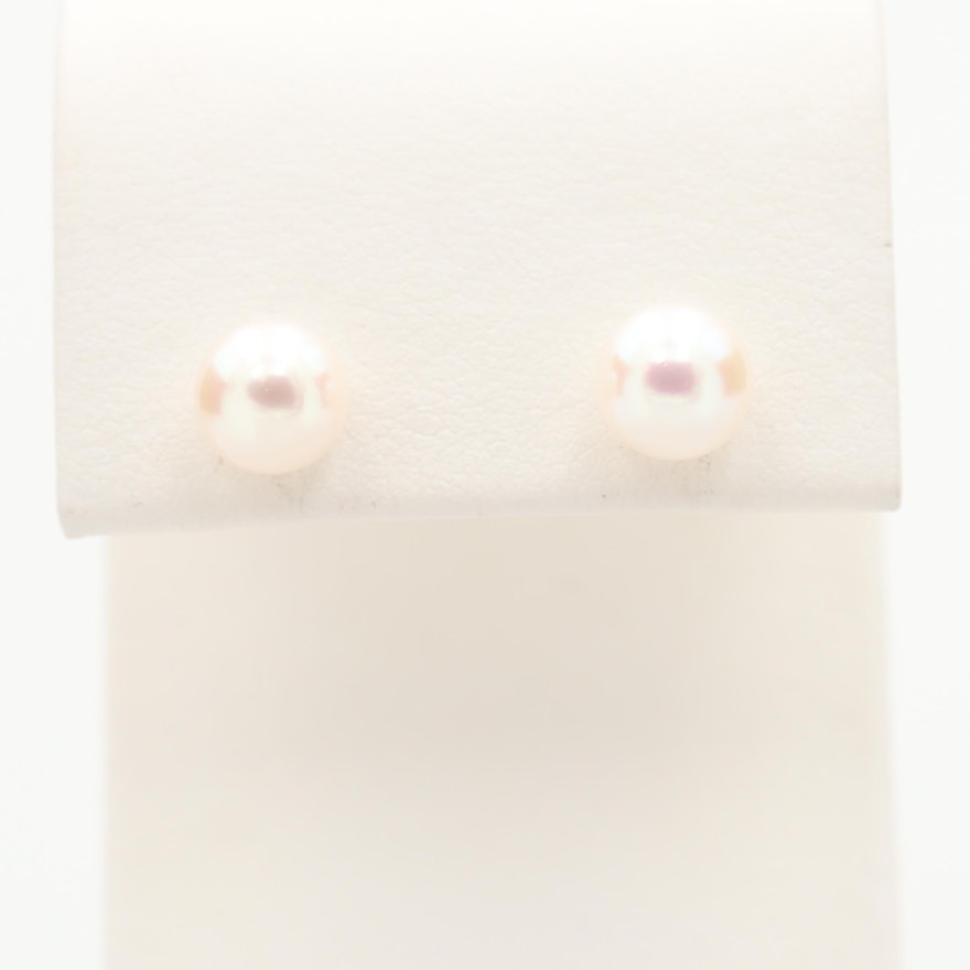 14K Yellow Gold Cultured Pearl Stud Earrings