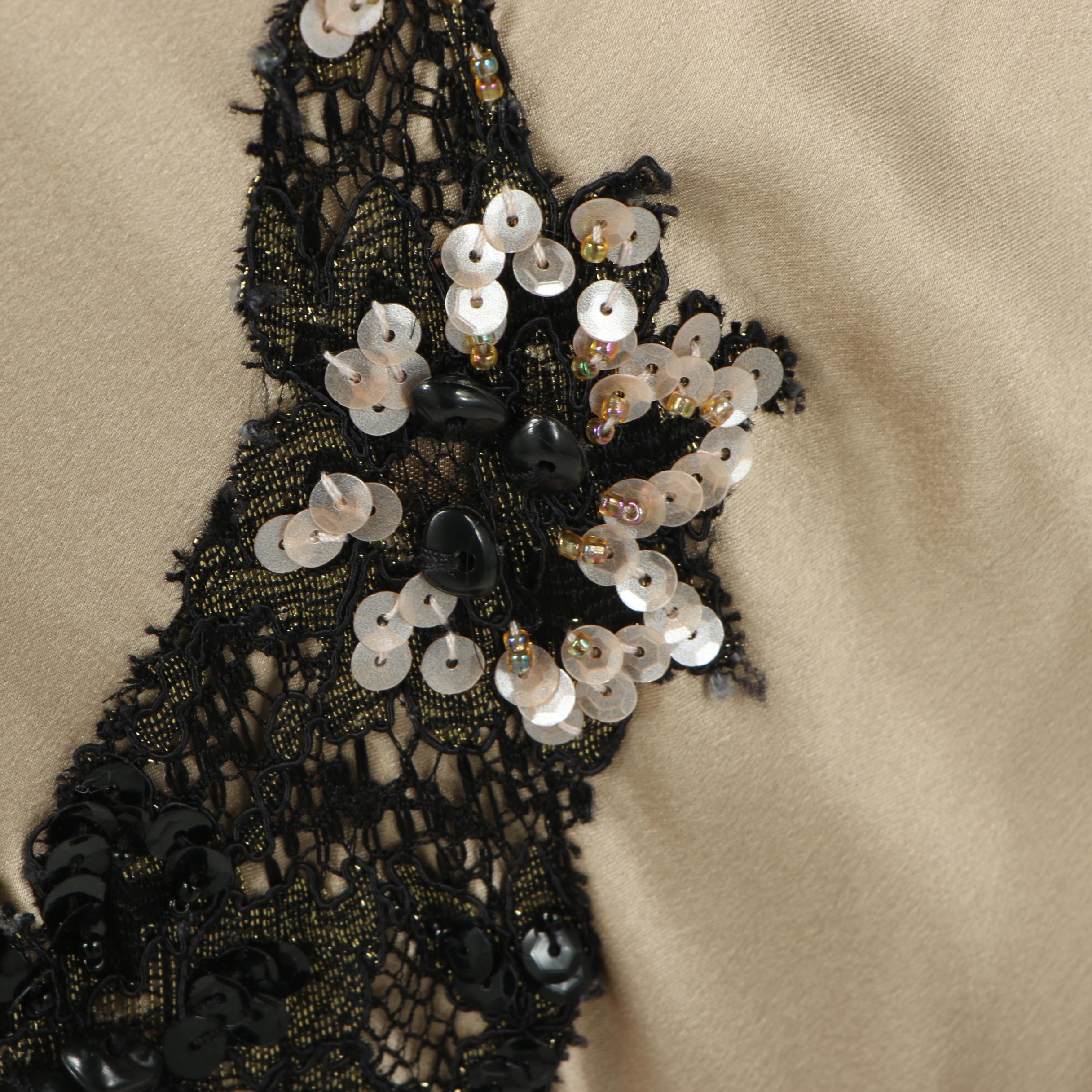 Sue Wong Nocturne Embellished Lace and Silk Sleeveless Evening Gown with Slit