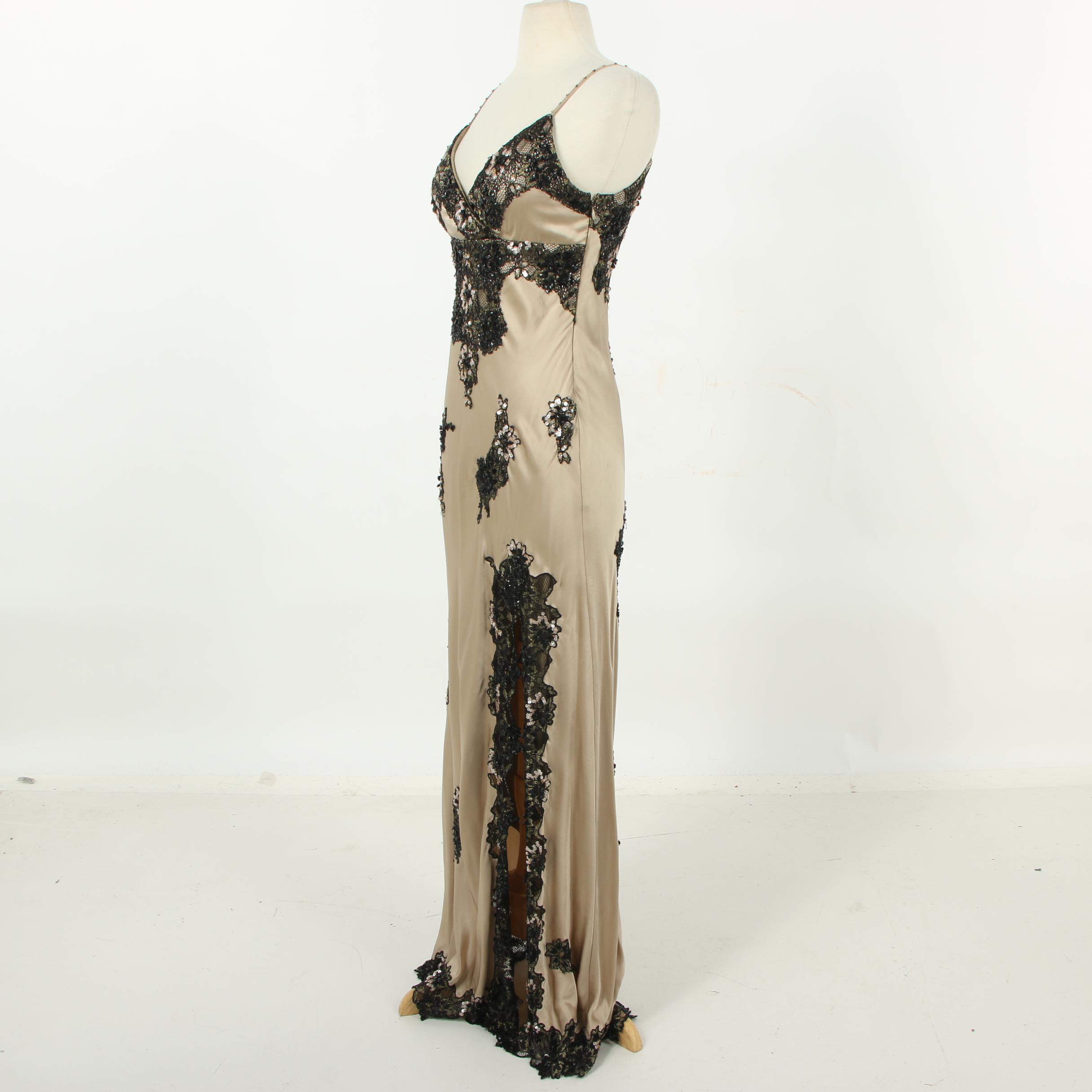 Sue Wong Nocturne Embellished Lace and Silk Sleeveless Evening Gown with Slit