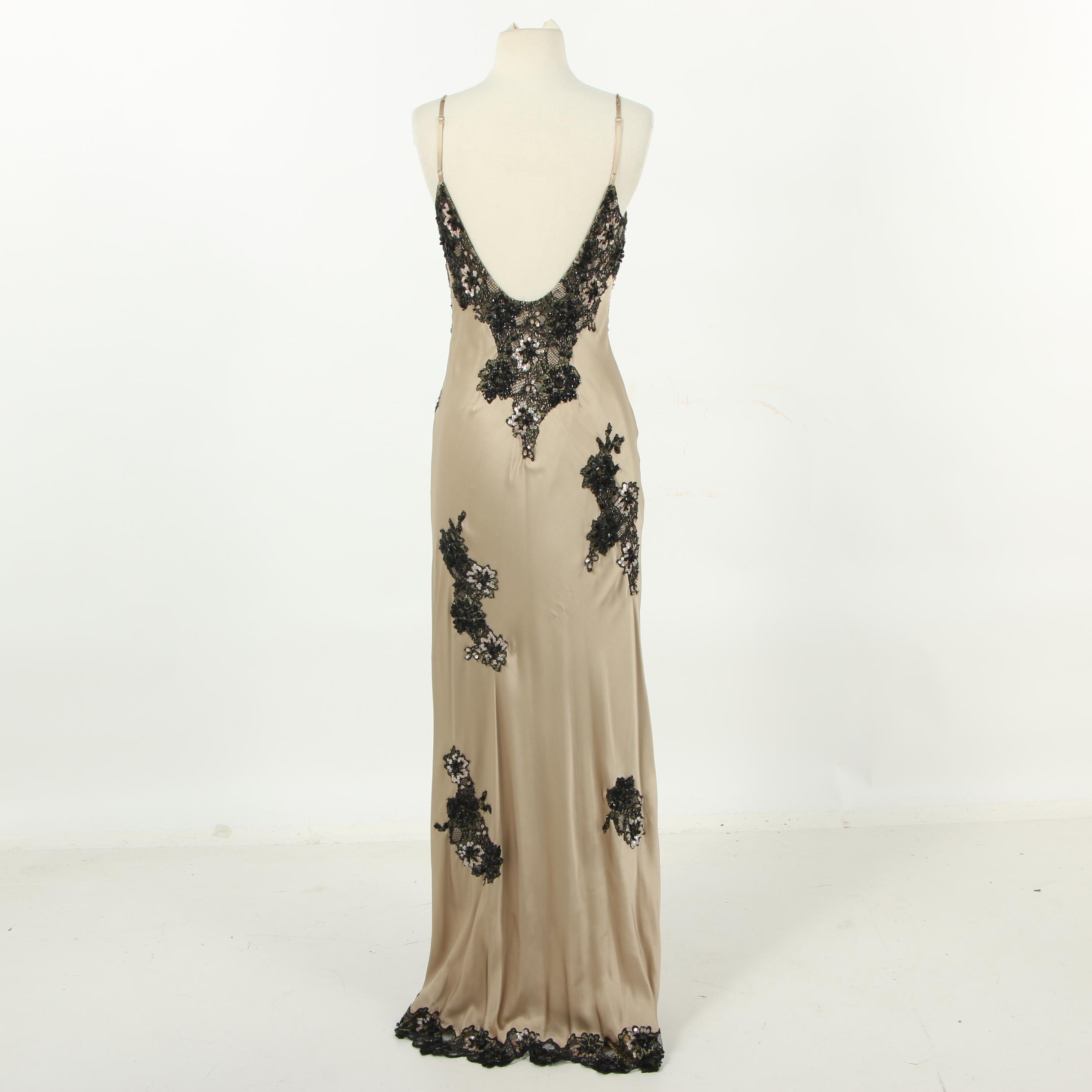 Sue Wong Nocturne Embellished Lace and Silk Sleeveless Evening Gown with Slit