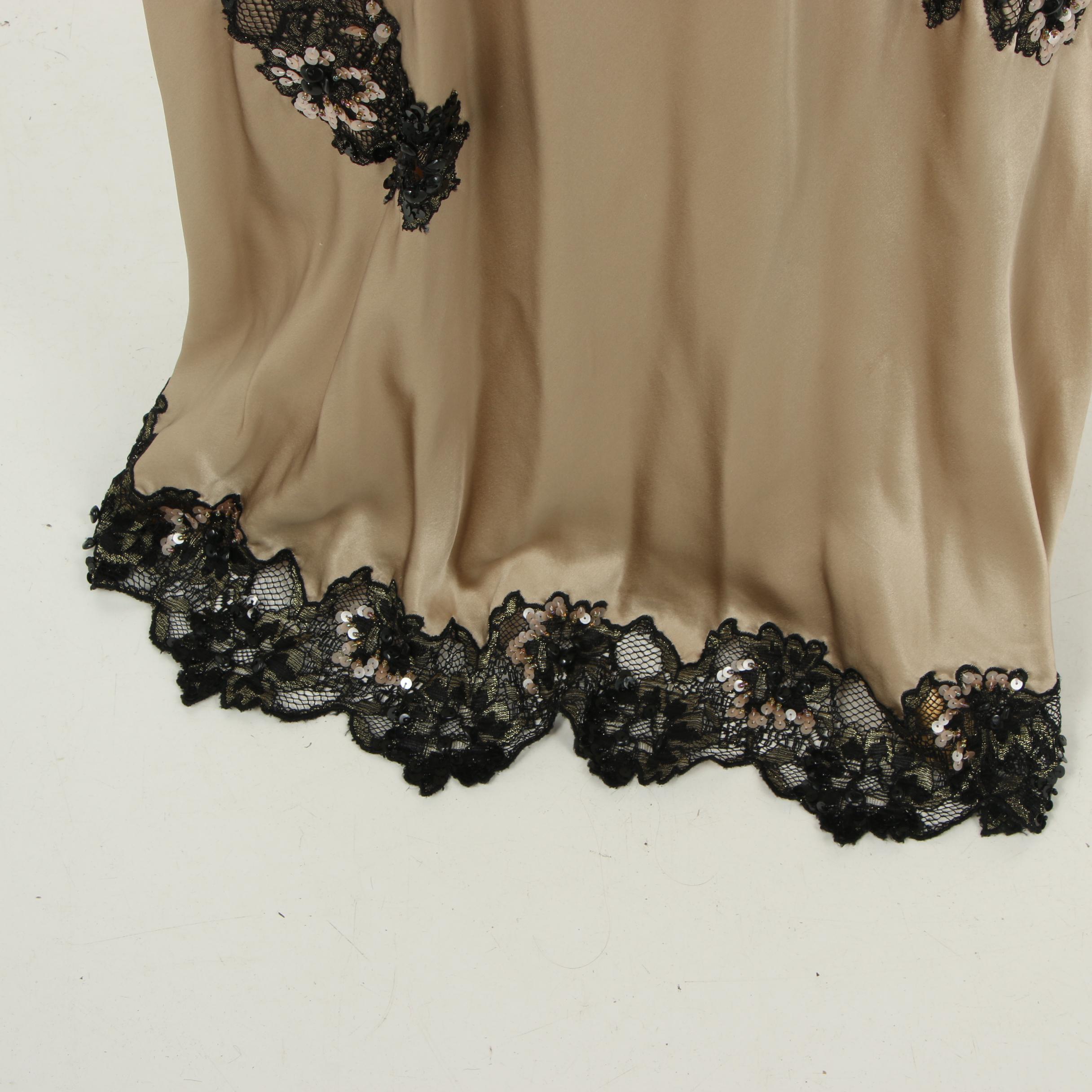 Sue Wong Nocturne Embellished Lace and Silk Sleeveless Evening Gown with Slit