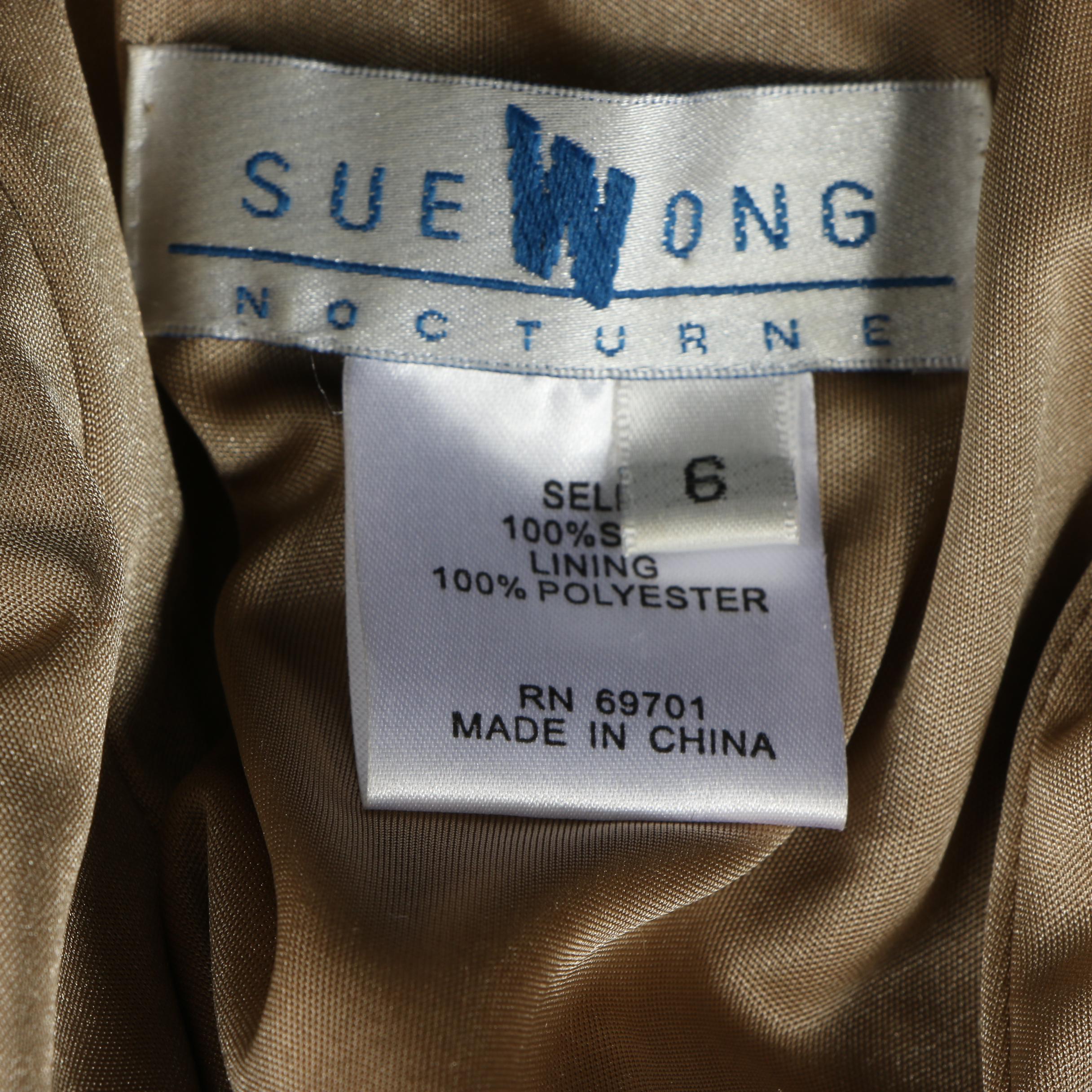 Sue Wong Nocturne Embellished Lace and Silk Sleeveless Evening Gown with Slit