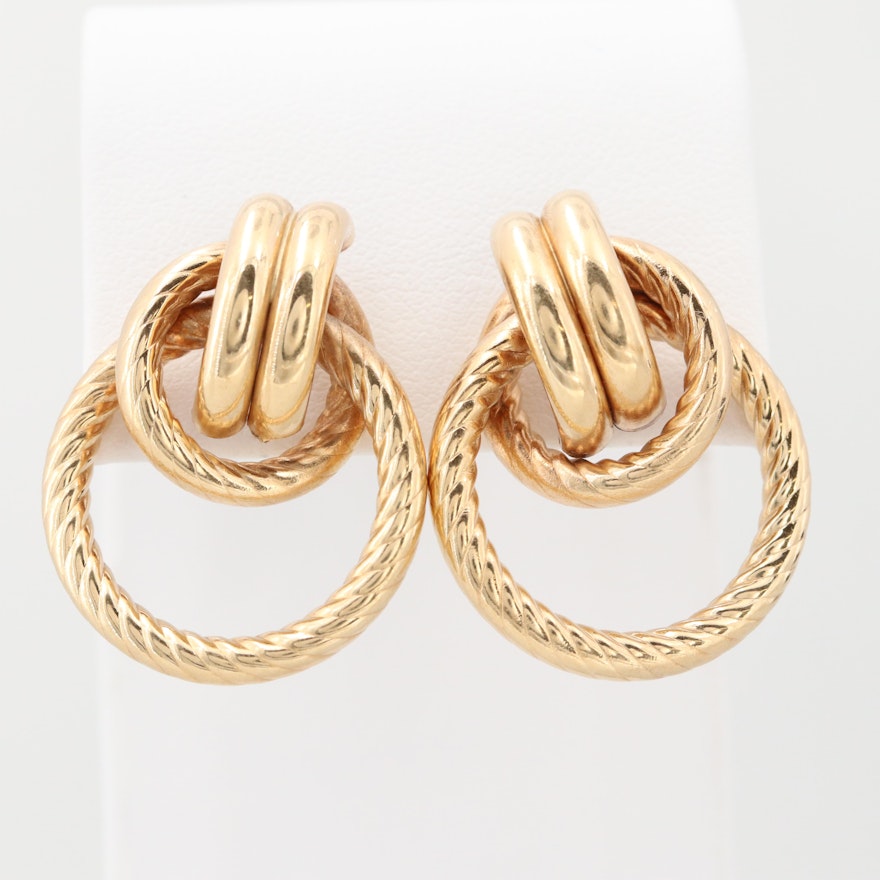 14K Yellow Gold Drop Knot Earrings