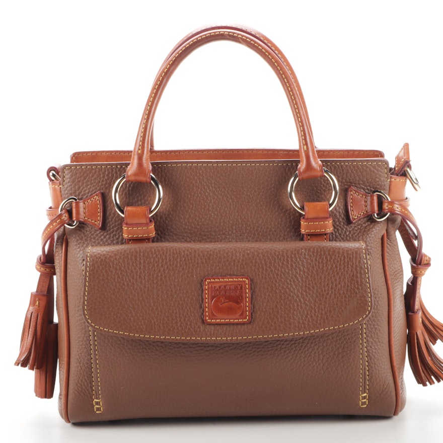 Dooney & Bourke Brown Pebbled Leather Satchel with Tassels