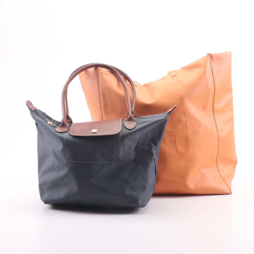 Hunter Orange Tote and Longchamp Navy Le Pliage Tote