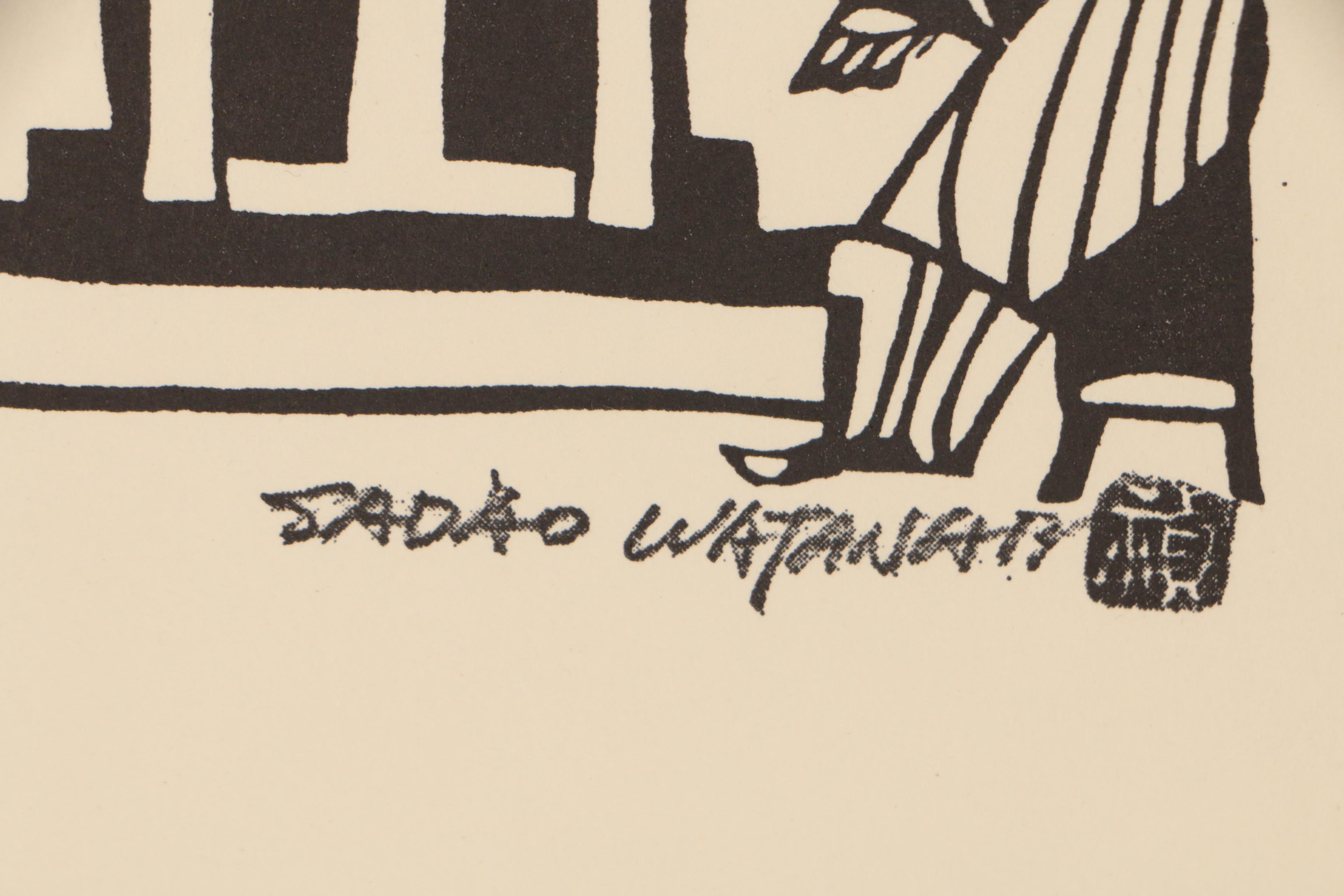 Woodblock Card after Sadao Watanabe of Preaching Figure