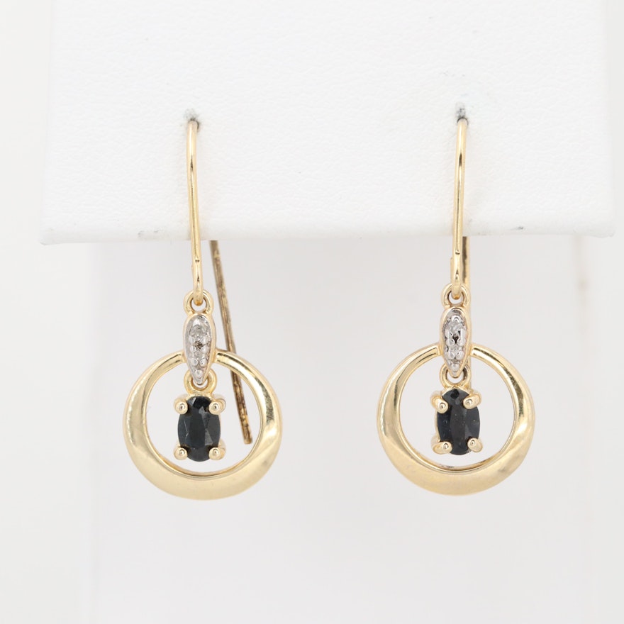 Gold Wash on Sterling Silver Diamond and Sapphire Dangle Earrings