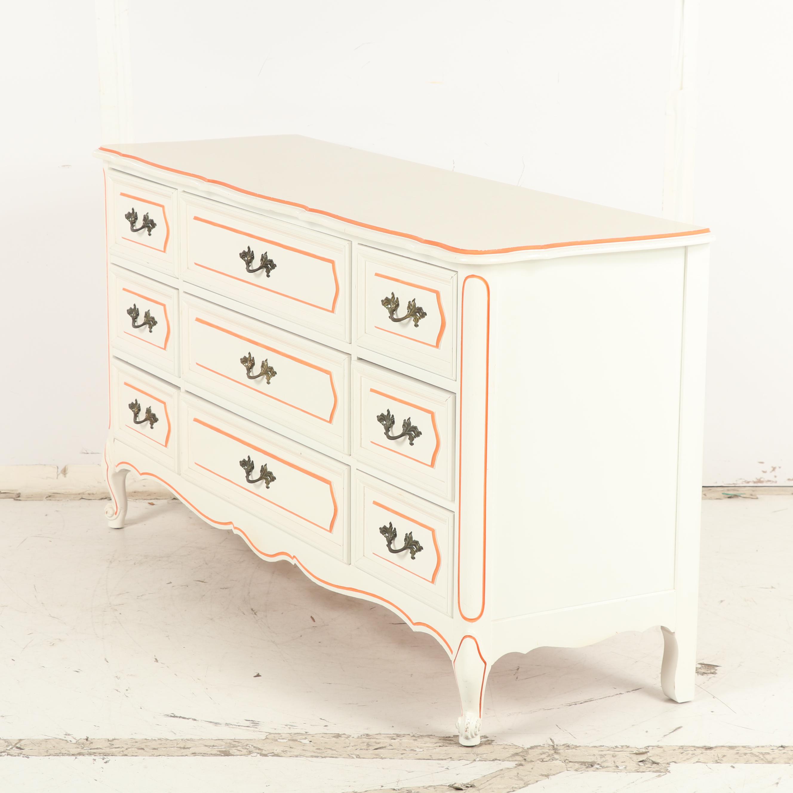Painted Wood Chest of Drawers with Matching Wall Mirror