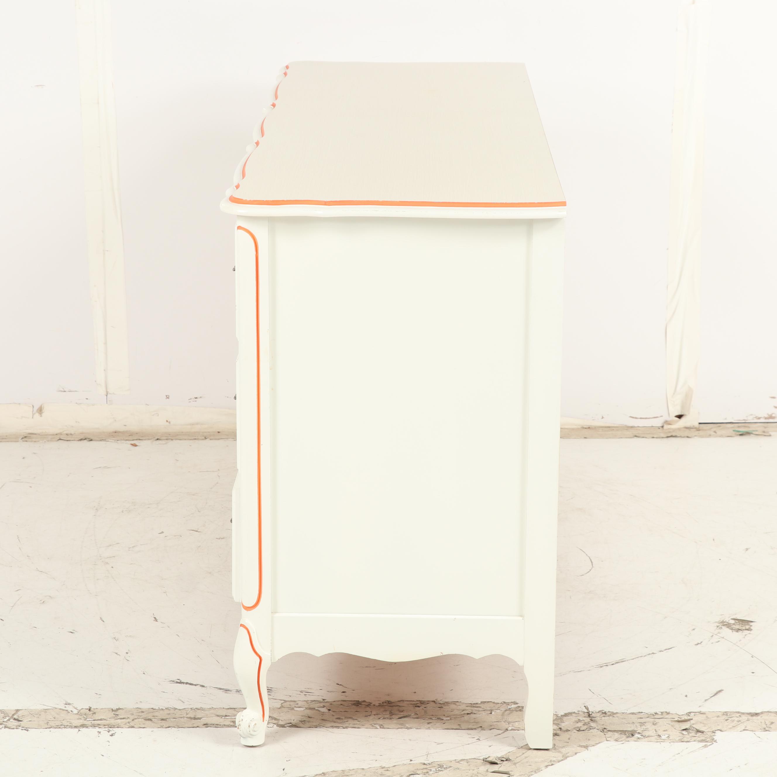 Painted Wood Chest of Drawers with Matching Wall Mirror