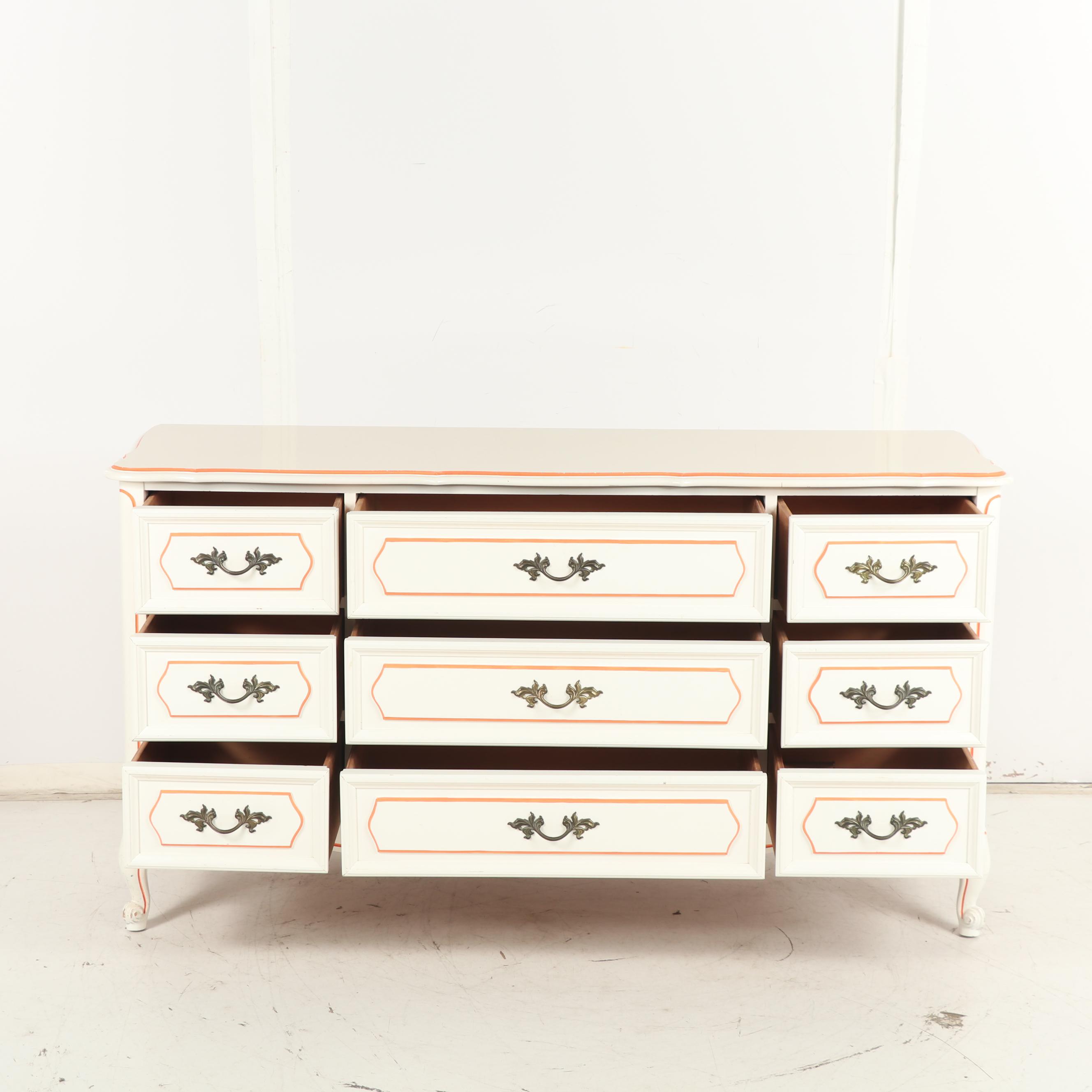 Painted Wood Chest of Drawers with Matching Wall Mirror