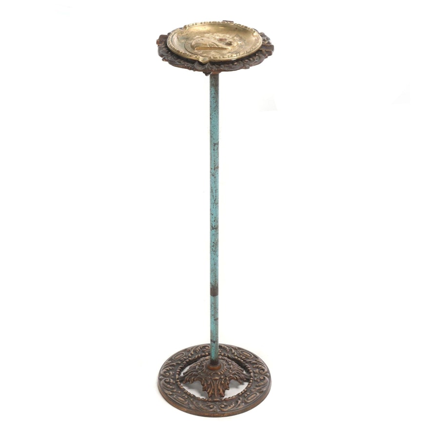 Victorian Style Cast Metal Smoking Stand with Brass Whale Ashtray