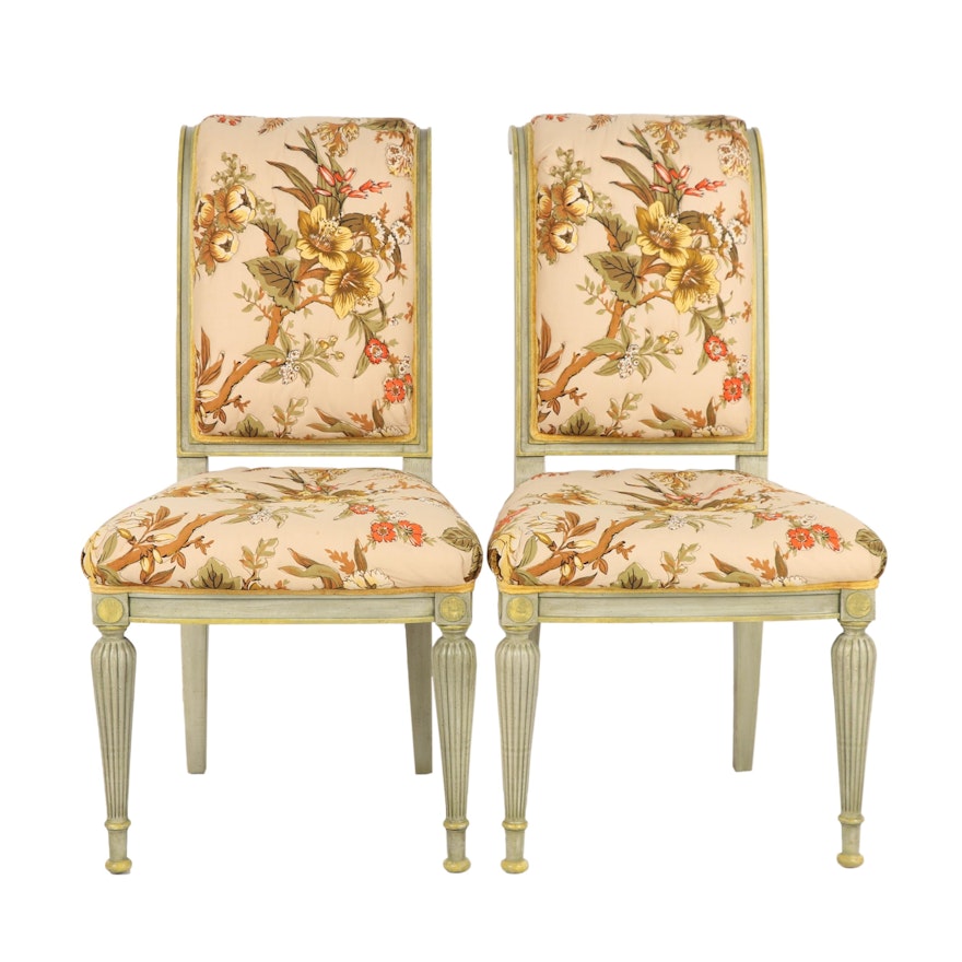 French Style Floral Upholstered Side Chairs