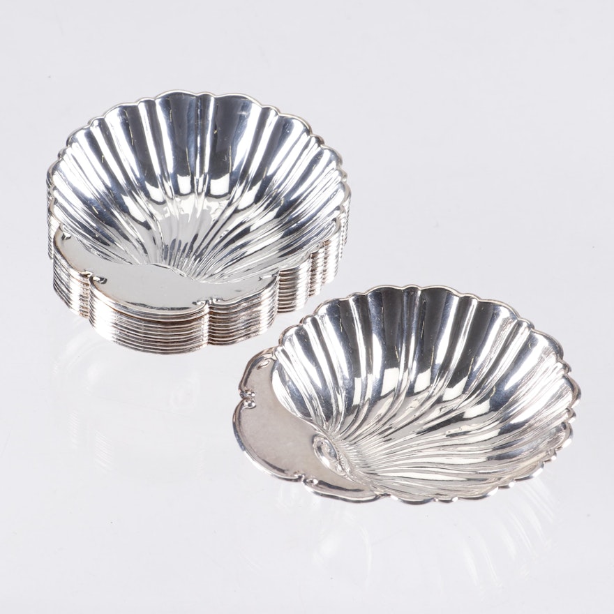 Crescent Silver Plate Scallop Shell Nut Dishes, Set of 12