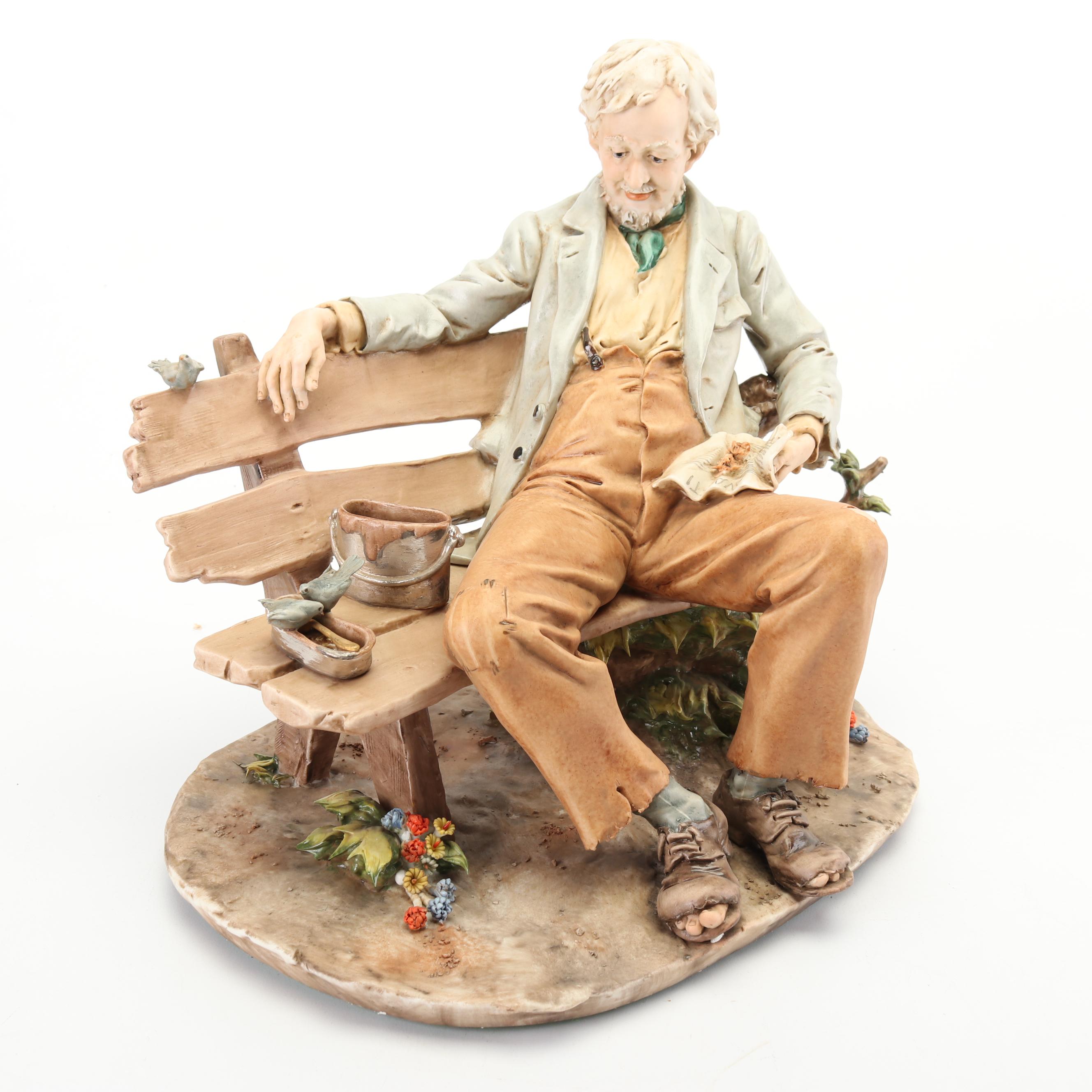 Benacchio Triade Capodimonte Figurine "Man on Bench"