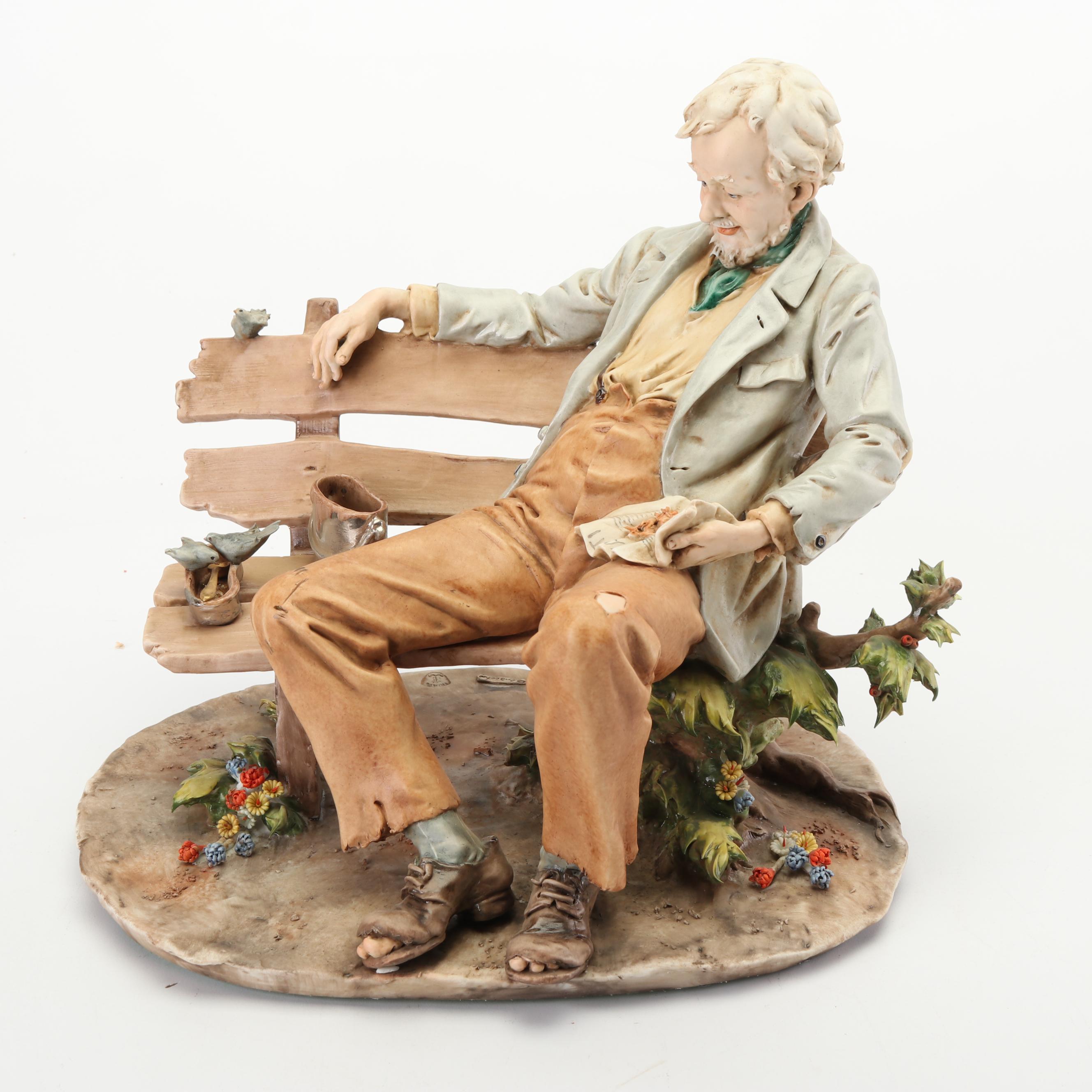Benacchio Triade Capodimonte Figurine "Man on Bench"