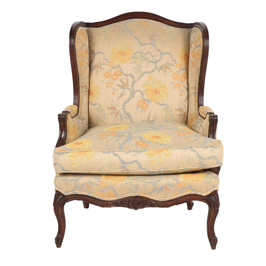 Henredon George III Rococo Style Upholstered and Wood Wingback Chair