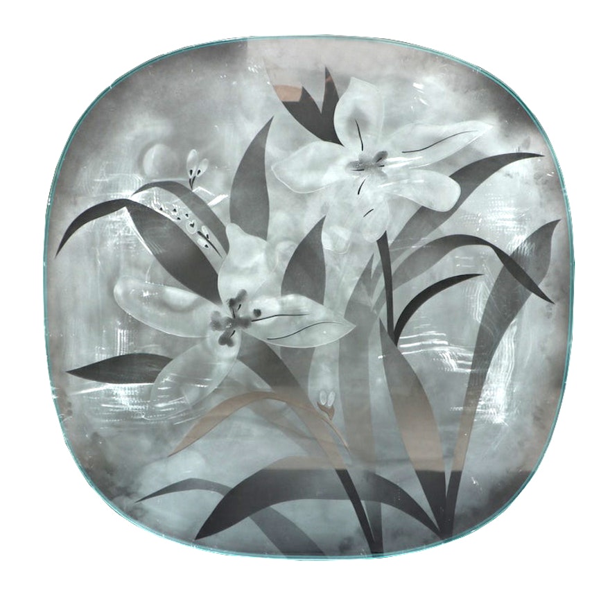 Floral Etched Glass Table Top, Late 20th Century