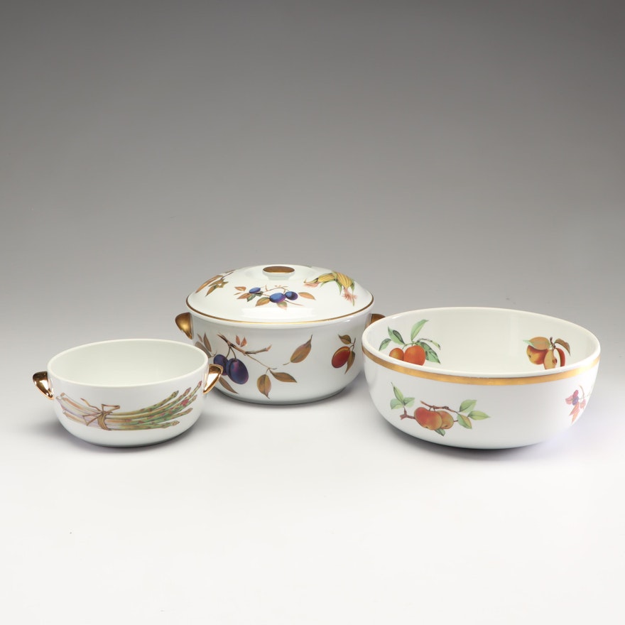 Royal Worcester "Evesham" Porcelain Ovenware and Mixing Bowl, 1960s