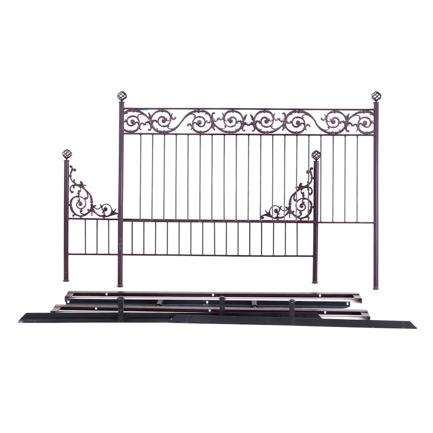 Wrought Iron King Size Bed With Rails, Contemporary