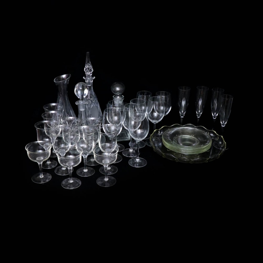 Stemware, Decanters, Plates, Cake Stand and More Tableware