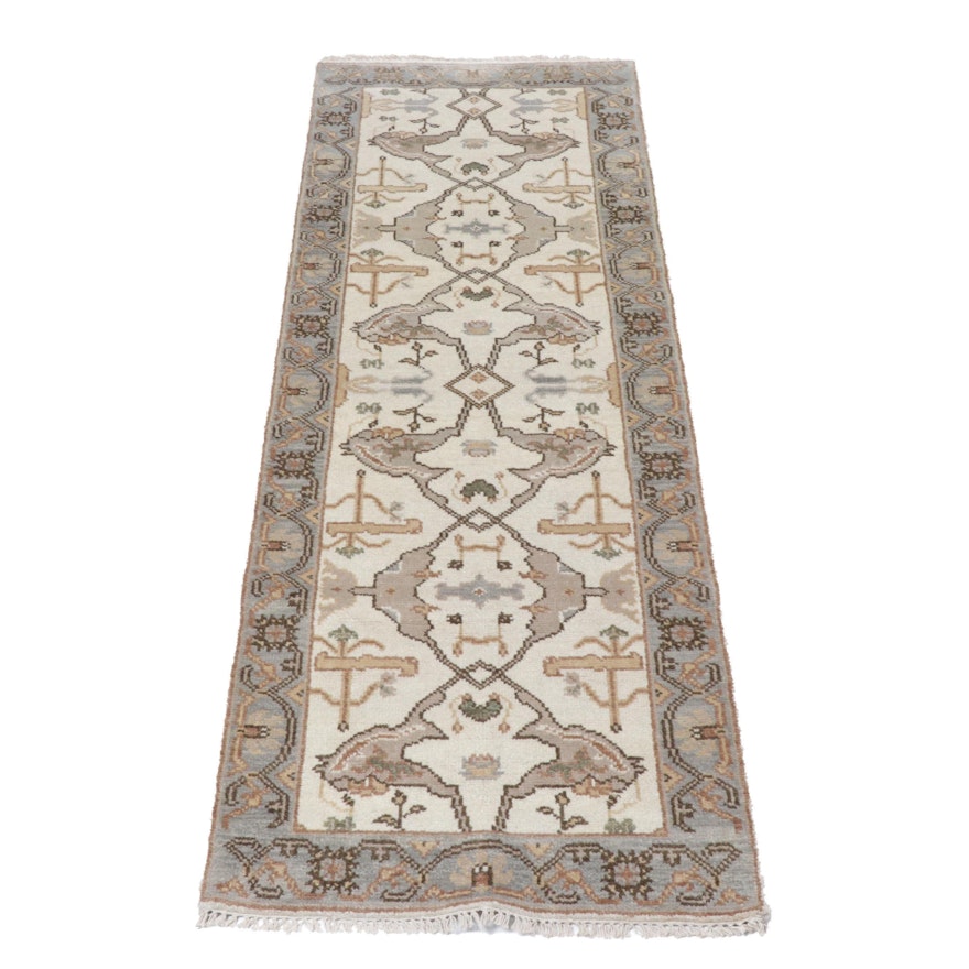 Hand-Knotted Indo-Turkish Oushak Carpet Runner