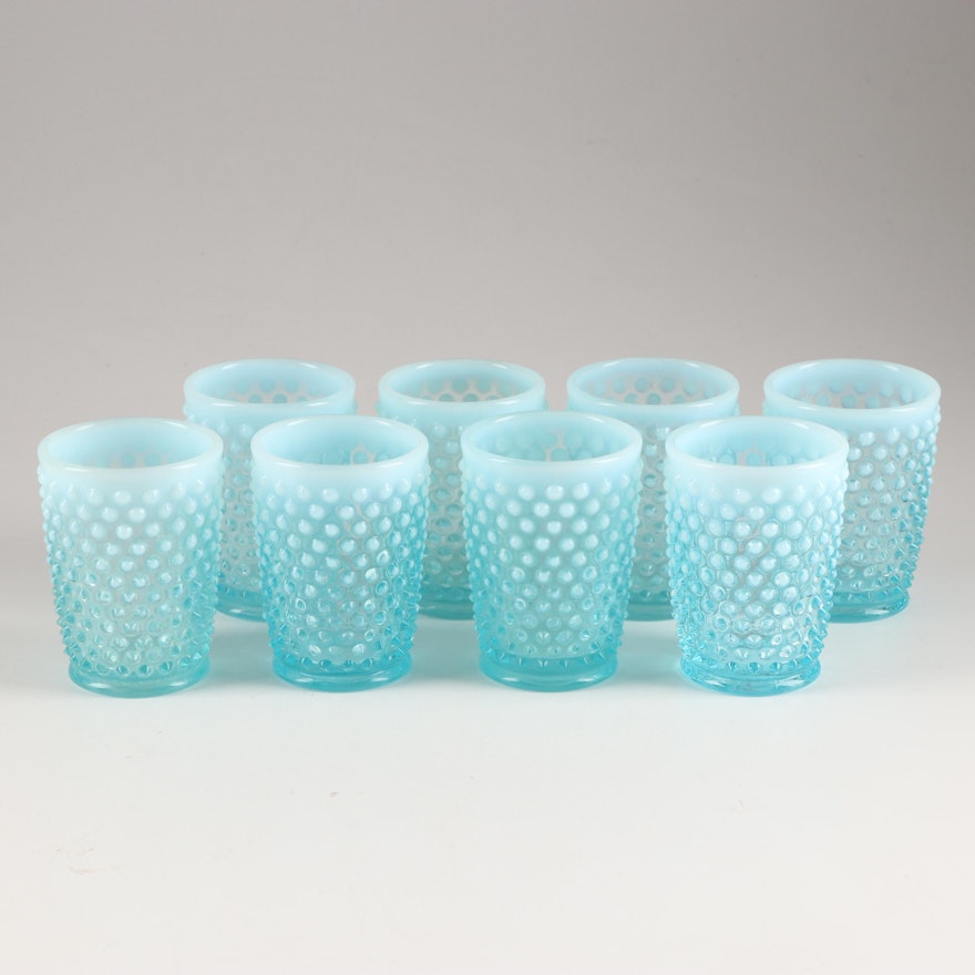 Fenton Glass "Blue Opalescent Hobnail" Juice Tumblers, Mid 20th Century