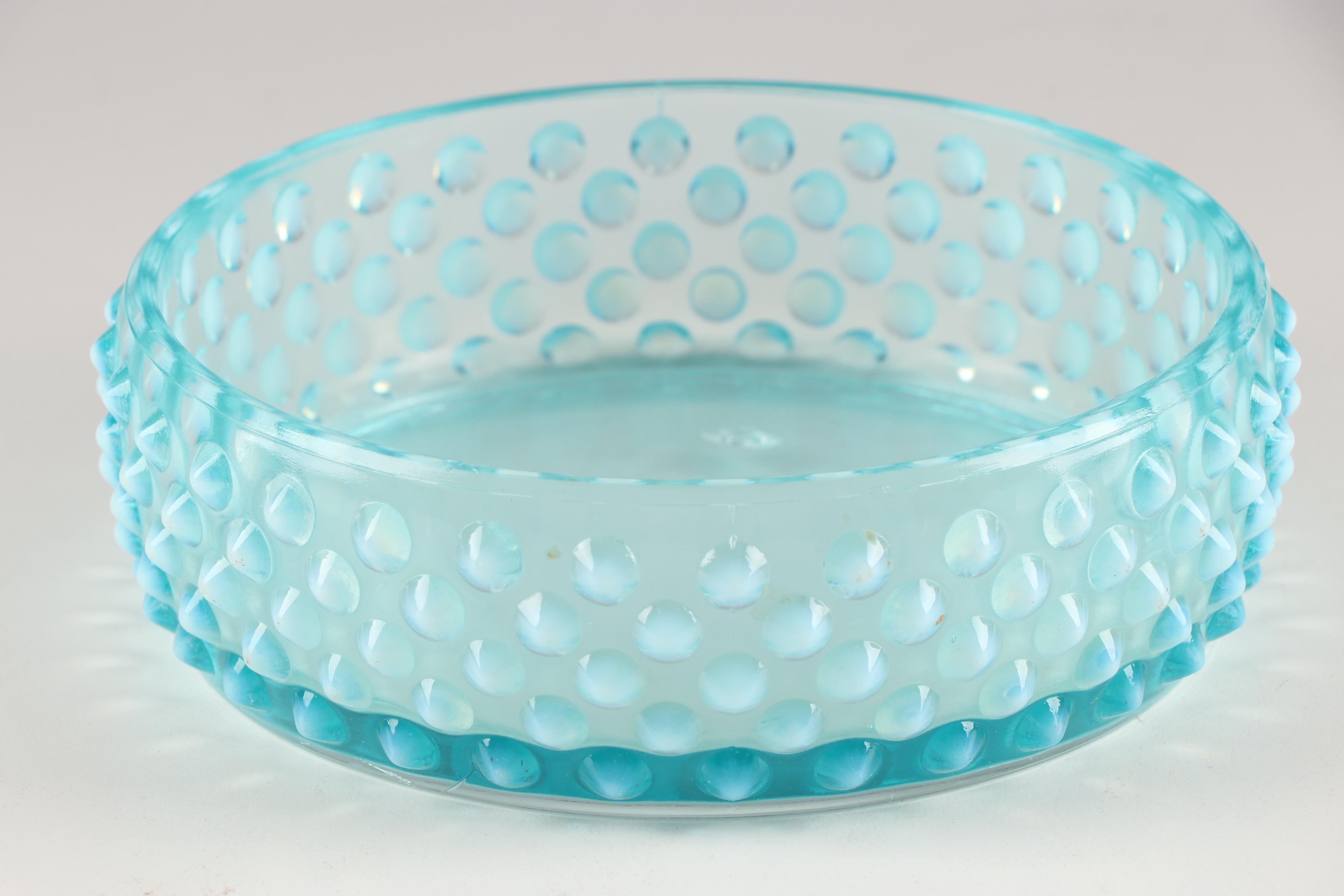 Fenton Glass "Blue Opalescent Hobnail" Salad Plates and Table Serveware,