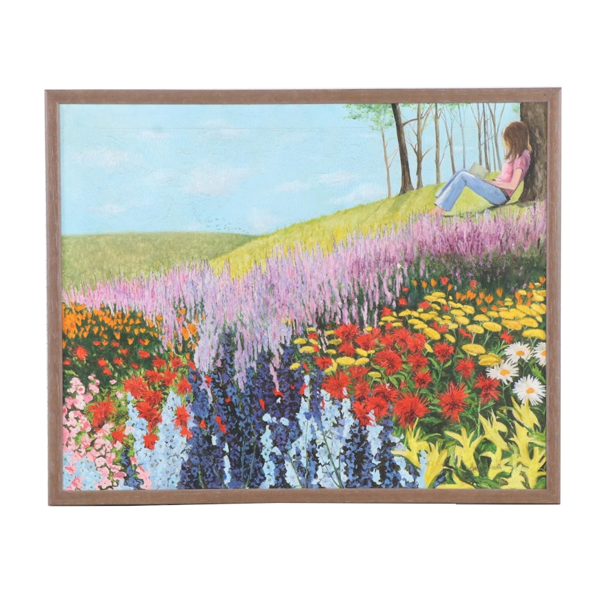 Barbara Smith Oil Painting of a Field of Flowers