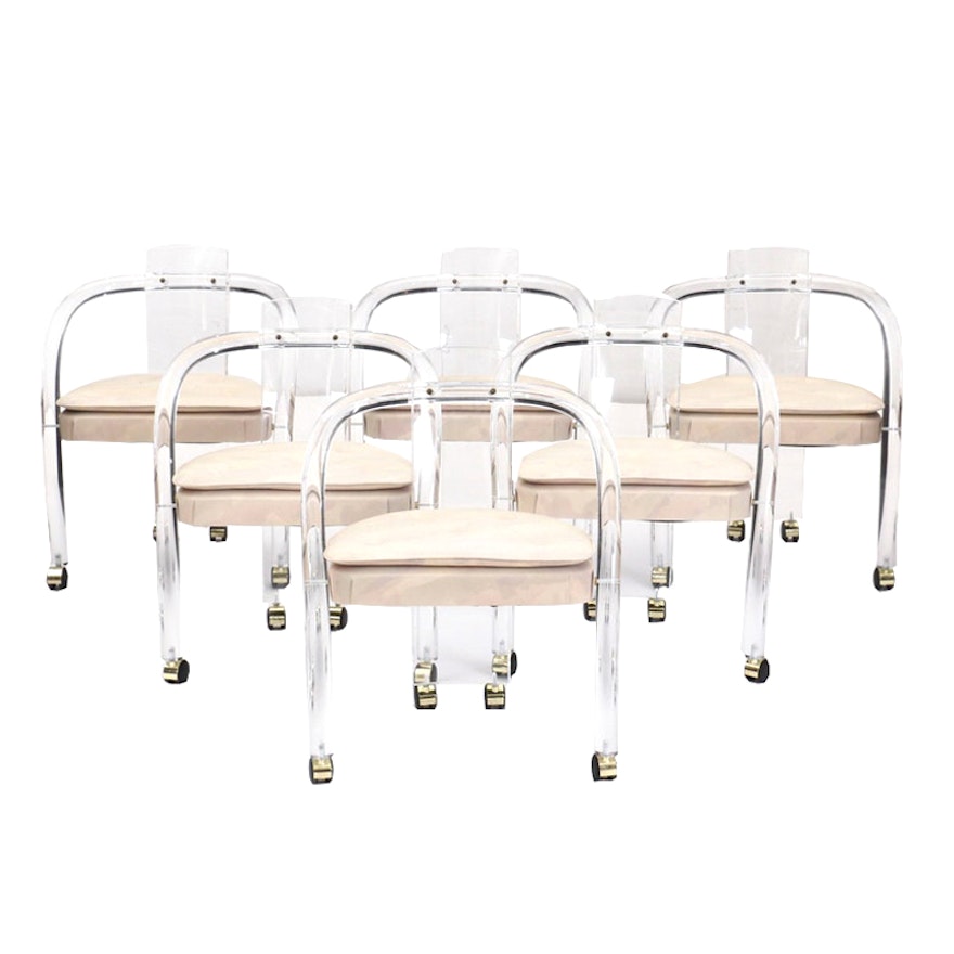 Six Acrylic Framed Arm Chairs on Casters, Mid-20th Century