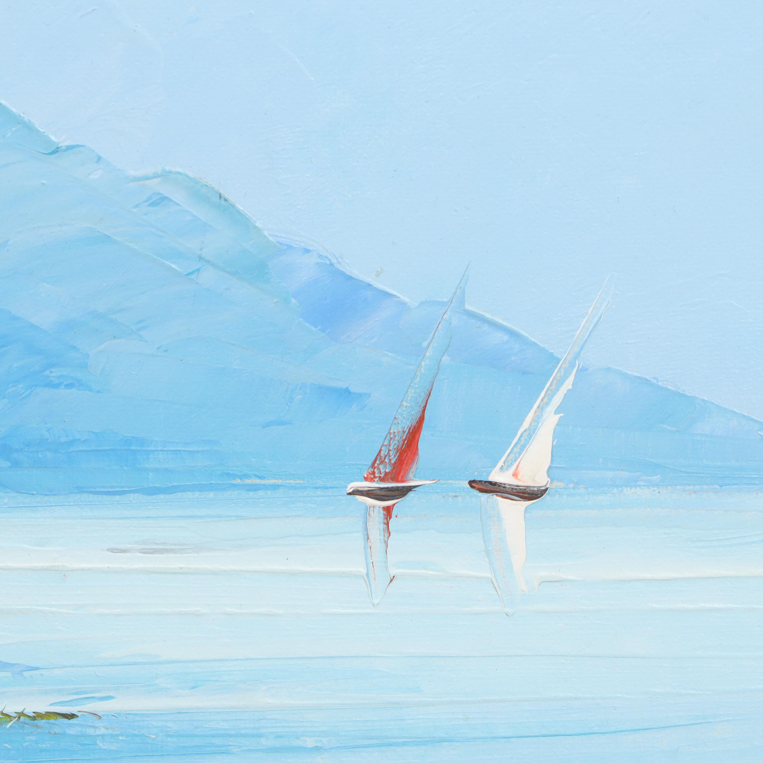 Oil Painting of Mediterranean Harbor Scene