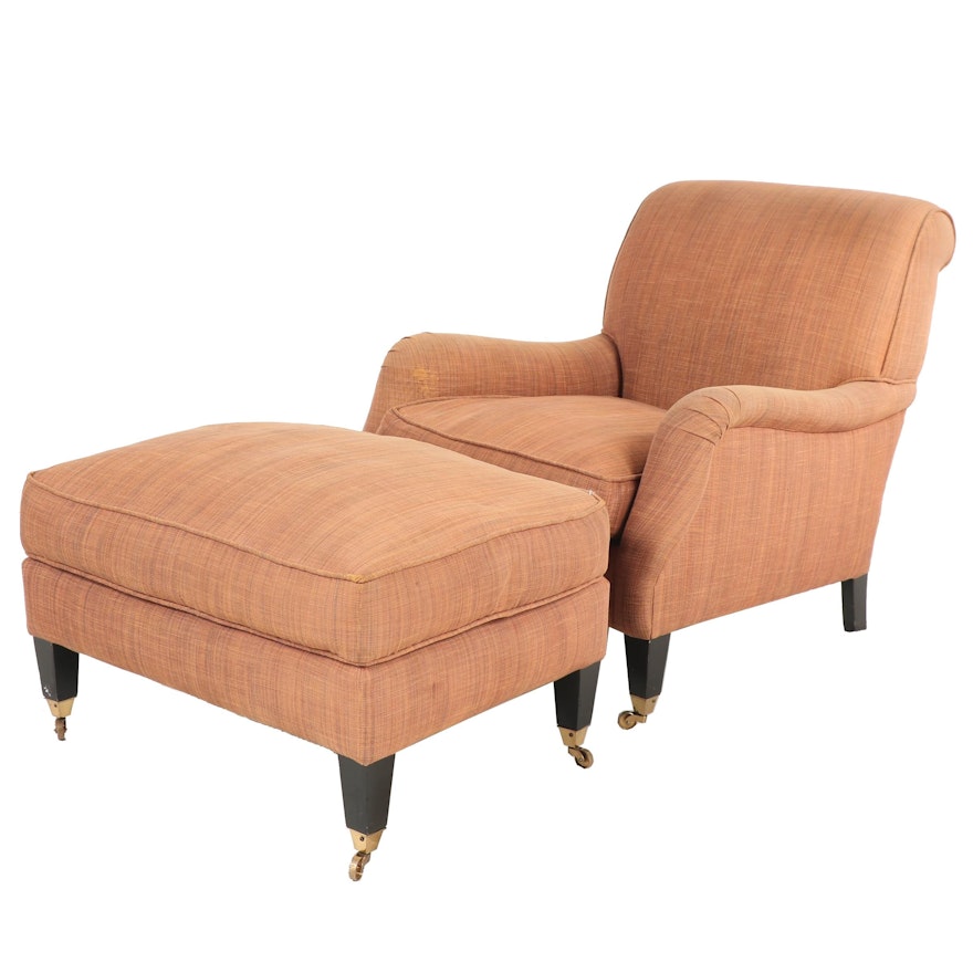 A. Rudin Custom Upholstered Contemporary Armchair and Ottoman