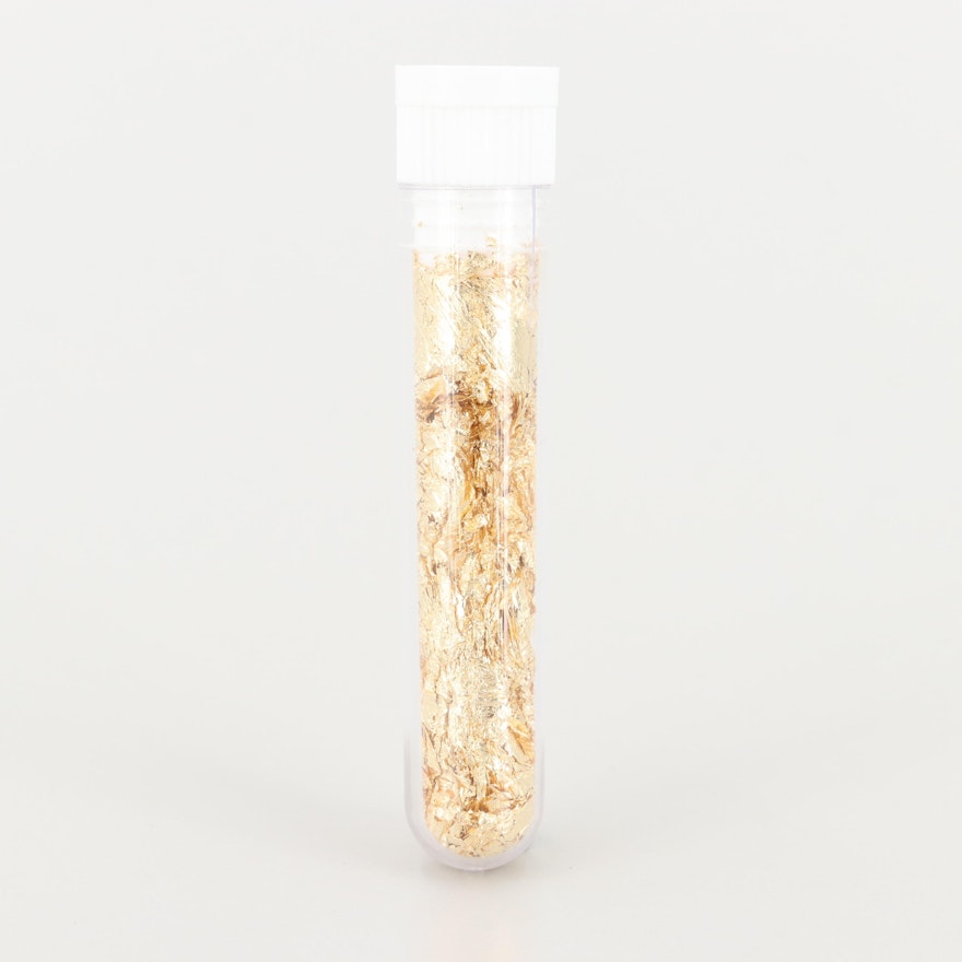 Plastic Vial of Gold Tone Flakes