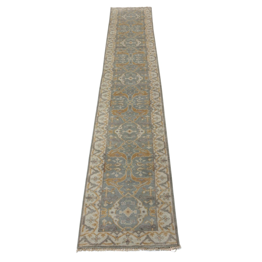 2'8 x 15'10 Hand-Knotted Indo-Persian Oushak Carpet Runner