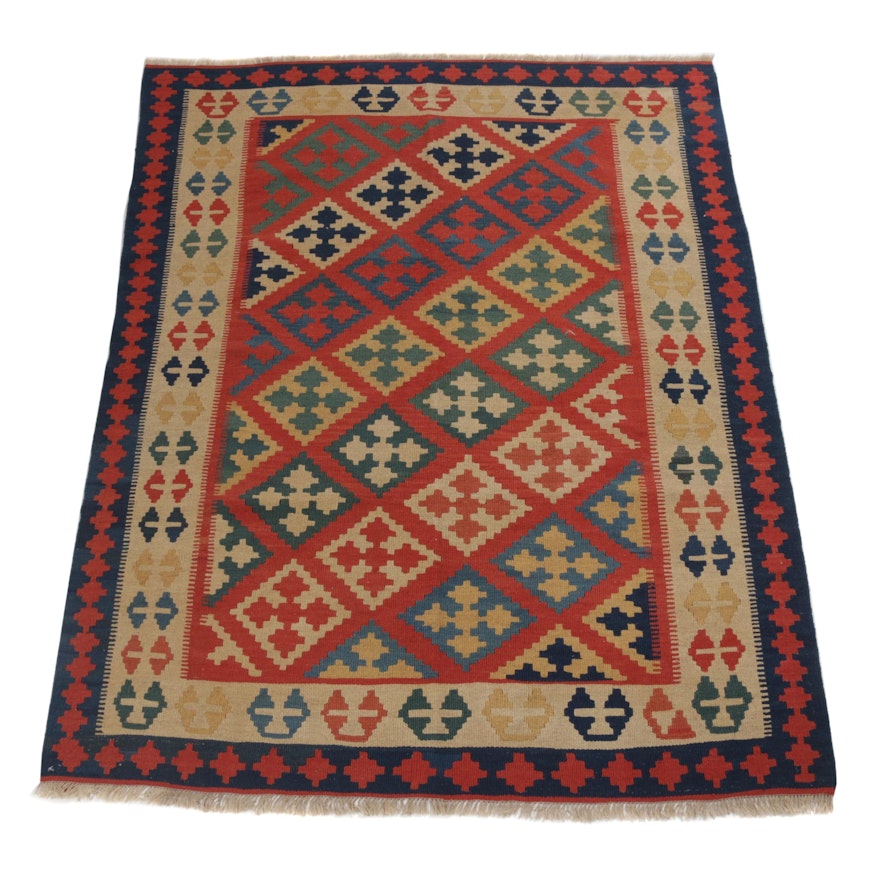 4'10 x 6'8 Hand-Woven Persian Shiraz Kilim Rug, circa 1970