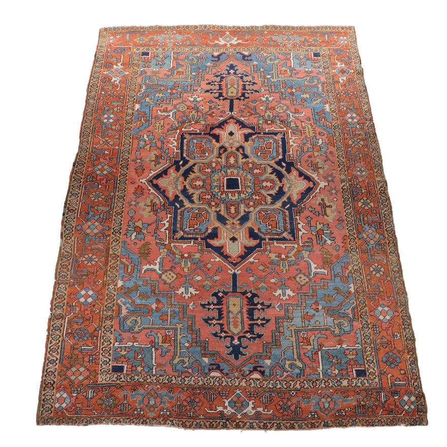 Hand-Knotted Persian Heriz Wool Room Sized Rug