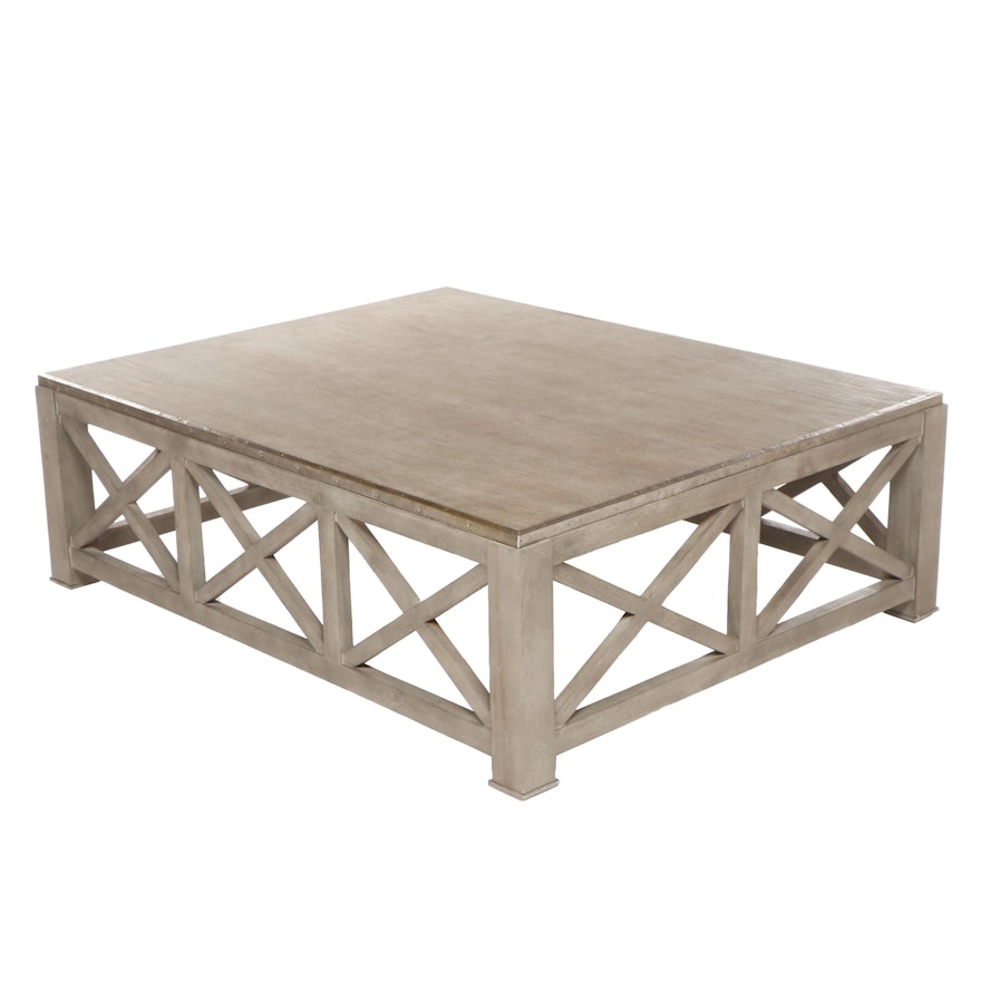 Contemporary Industrial Style Grey Washed Finish Wooden Coffee Table