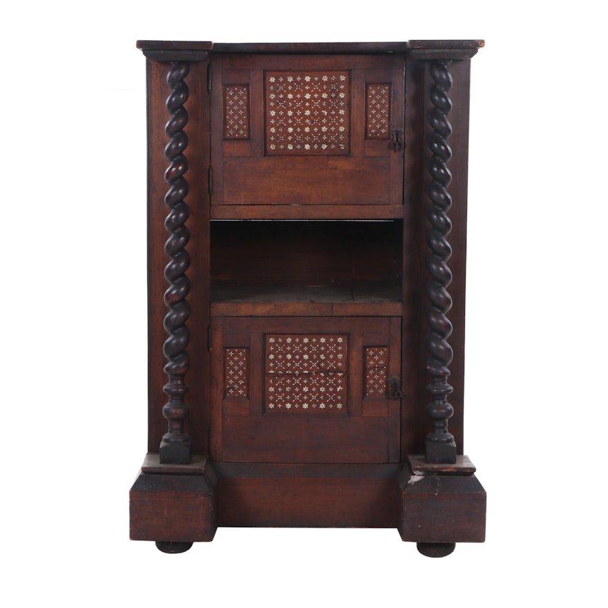 Spanish Baroque Style Mixed Wood Cabinet with Moorish Bone Inlay, 19th Century