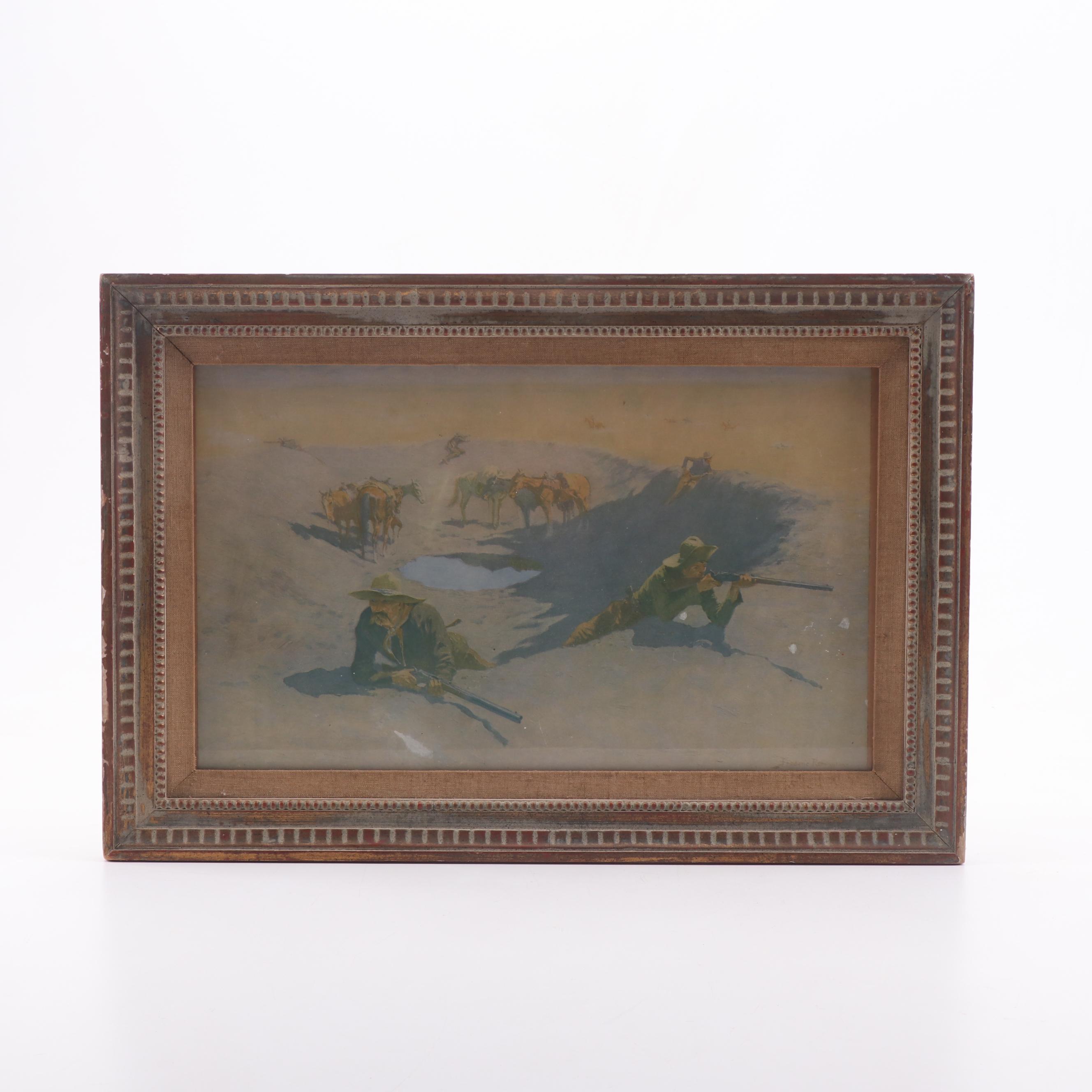 Offset Lithograph after Frederic Remington "Fight for the Water Hole"