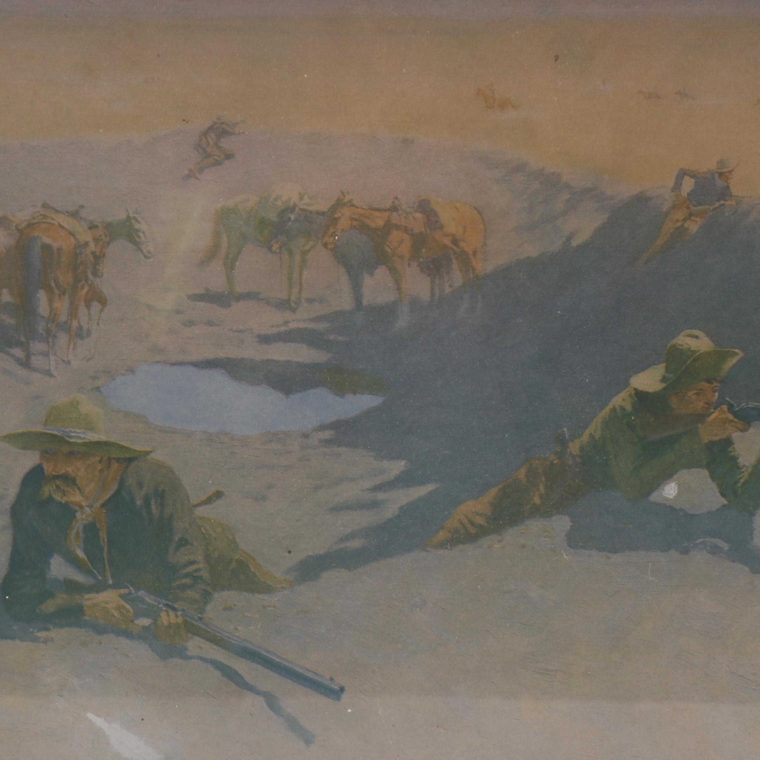 Offset Lithograph after Frederic Remington "Fight for the Water Hole"